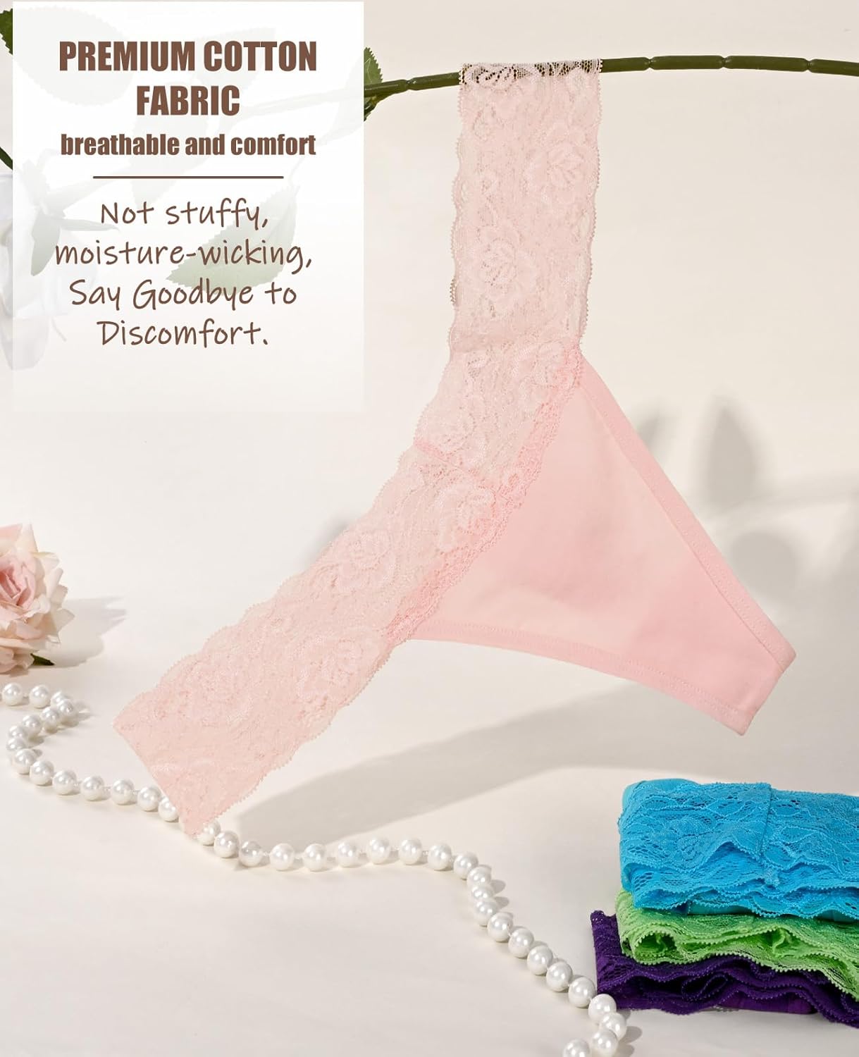 Sunm Boutique Lace Thongs for Women, Cotton Womens Underwear Pack, Sexy Low Rise T Back Cheeky Panties - Image 7