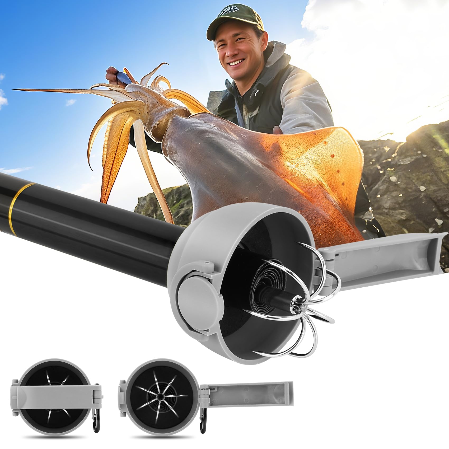 KOMCLUB Fisch-Gaff-Haken, Werkzeugzubehör, robuster Gaff, Eisfischer-Gaff, Squid Teleskop-Gaff für Offshore Bootfahren Felsen Angeln