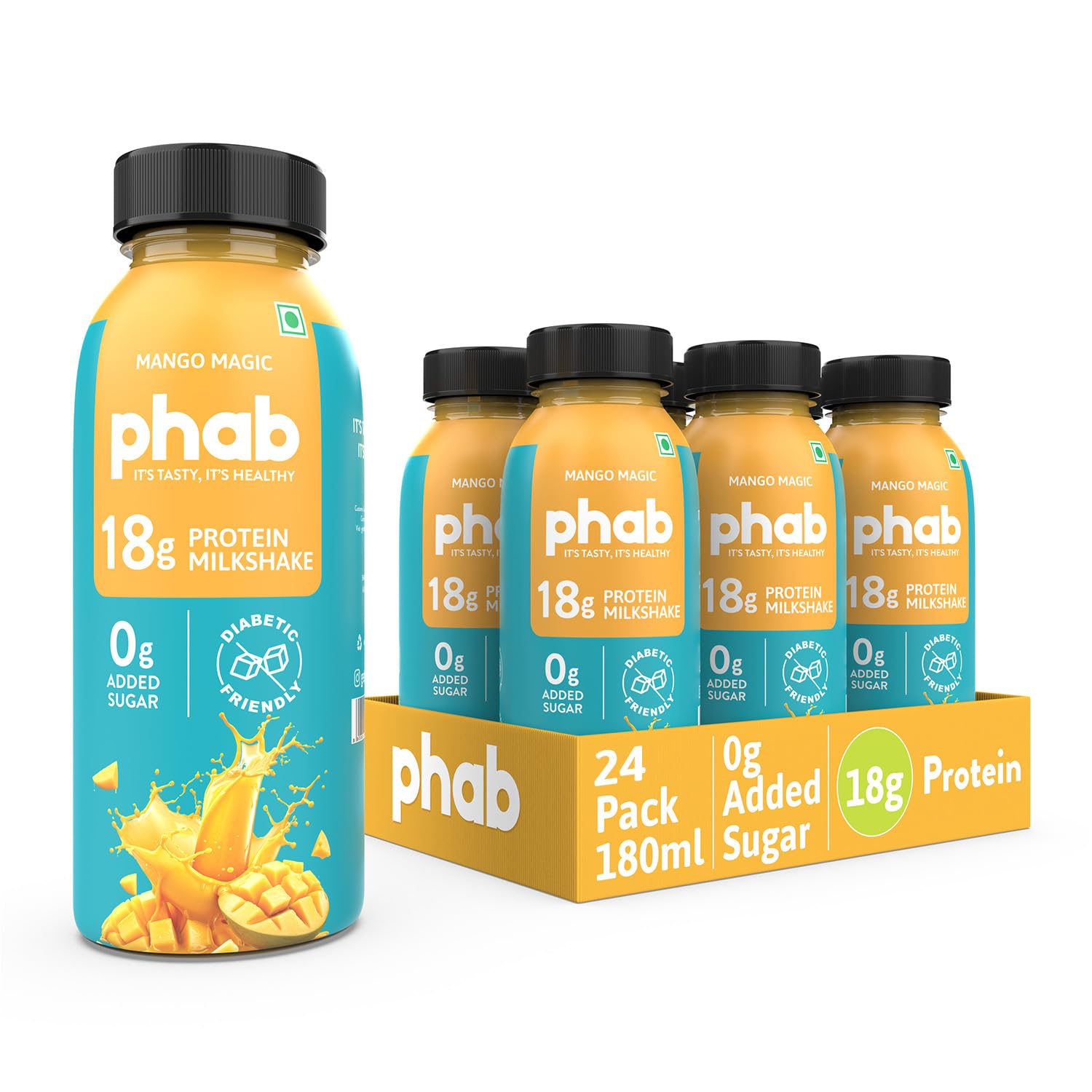 Phab Mango Protein Milkshakes(180ml, Pack of 24) with 18g Protein & No Added Sugar | Gluten-Free & Gut-Friendly, Trans Fat Free | Rich Source of Fibre & Pre-biotics | Healthy & Delicious Protein Shake (B0CFY62X45) Amazon Price History, Amazon Price Tracker