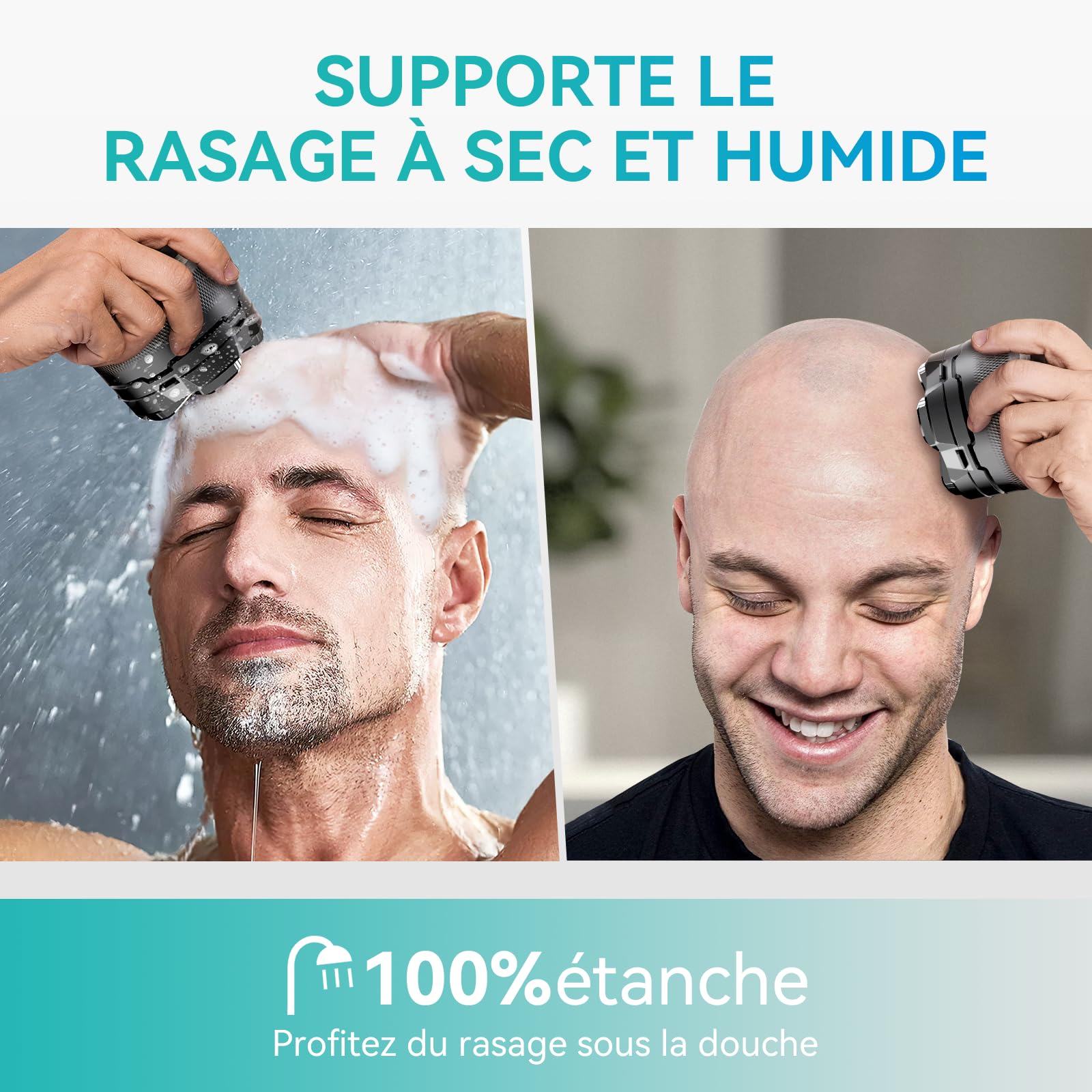 kensen Rasoir Tete Chauve Homme 6D Rasoir Electriques Hommes Cheveux 160 mins d'autonomie Rasoir Crane Homme Chauve Étanche Wet & Dry Type-C Tondeuse Crane Chauve sans Fil avec Écran LED