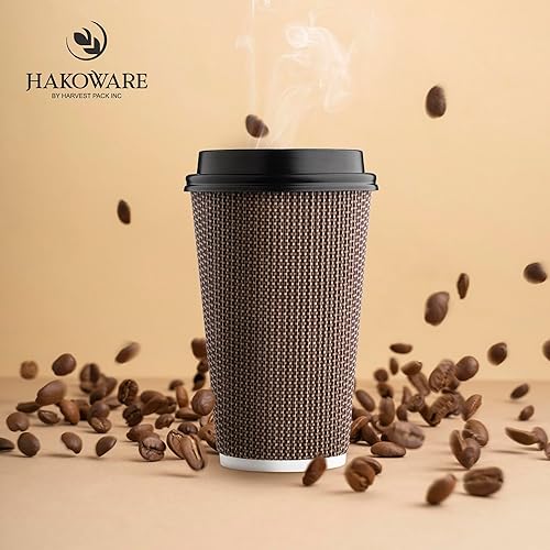 Miniatura 7 de HAKOWARE - Taza de papel de doble pared aislada de 16 onzas con tapa geométrica en blanco y negro café té bebidas de chocolate caliente para llevar