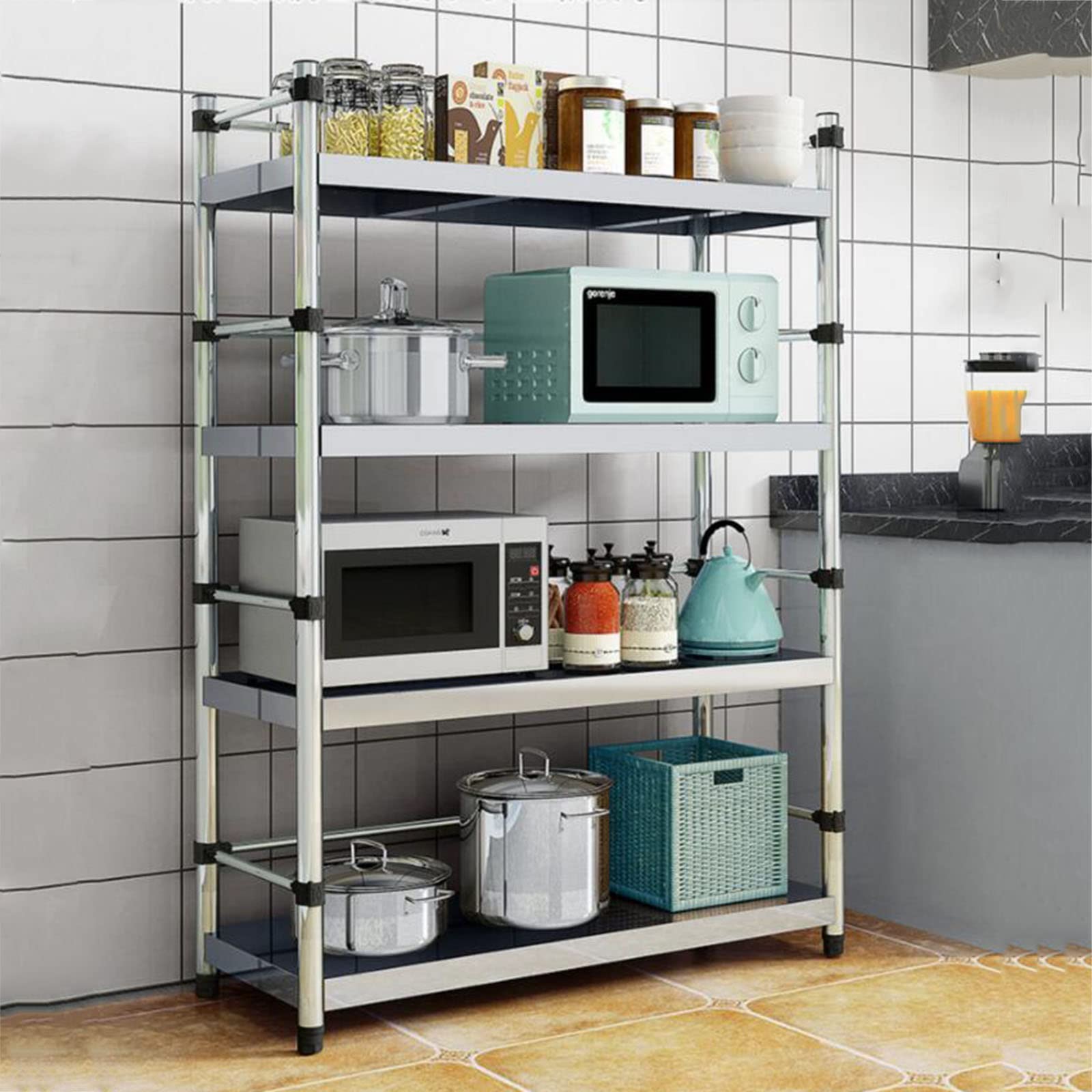 GTHTUHFD 4-Tier Microwave Stand Rack With Hooks - Sturdy Metal Kitchen Storage Shelf For Space-Saving Nization And Efficient Cooking Solutions