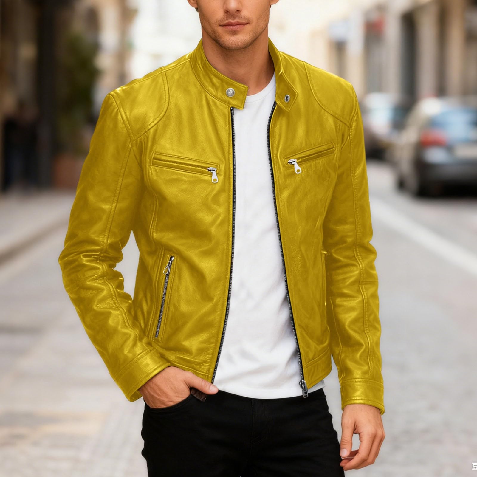 Generisch Jeans Jacken FüR Damen Leder-Motorradjacke mit Stehkragen im Punk-Stil, Oberbekleidung, Mantel Freizeitkleidung und Reiten, winddicht