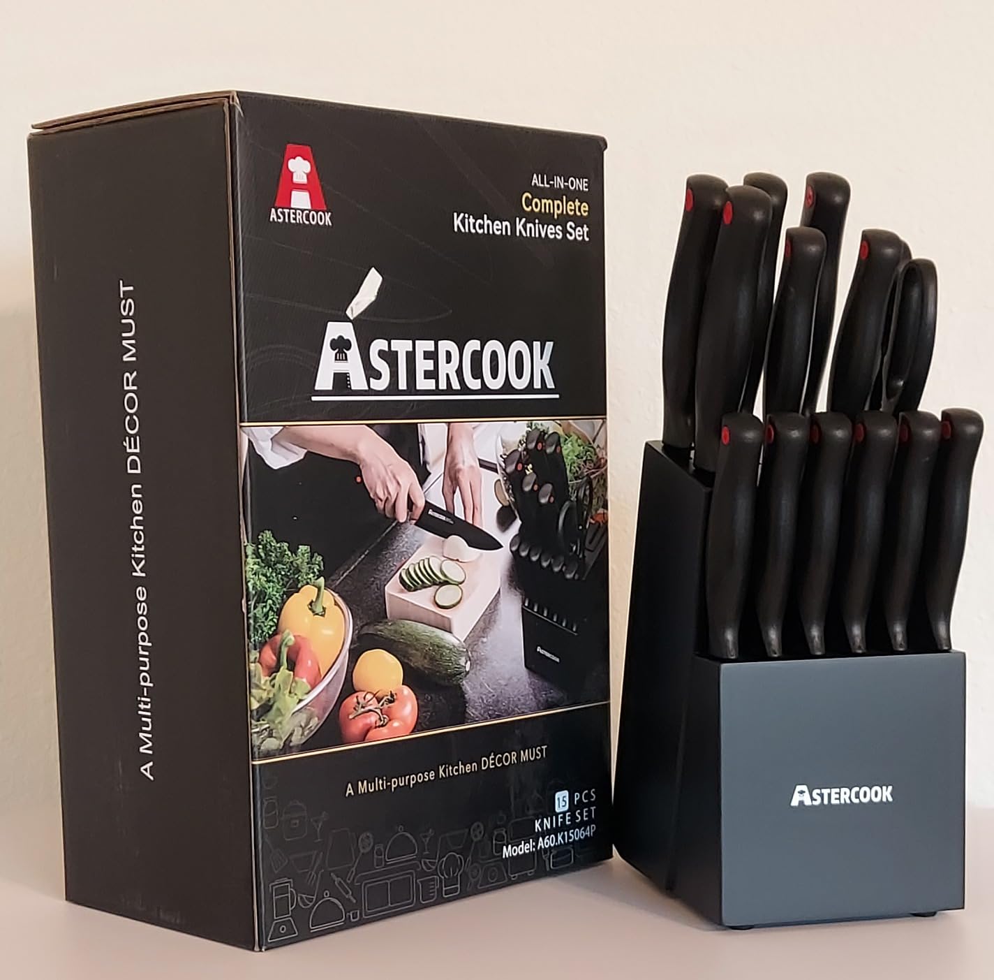 8/mo Finance Knife Set, Astercook 15 Pieces Knife Sets for Kitchen