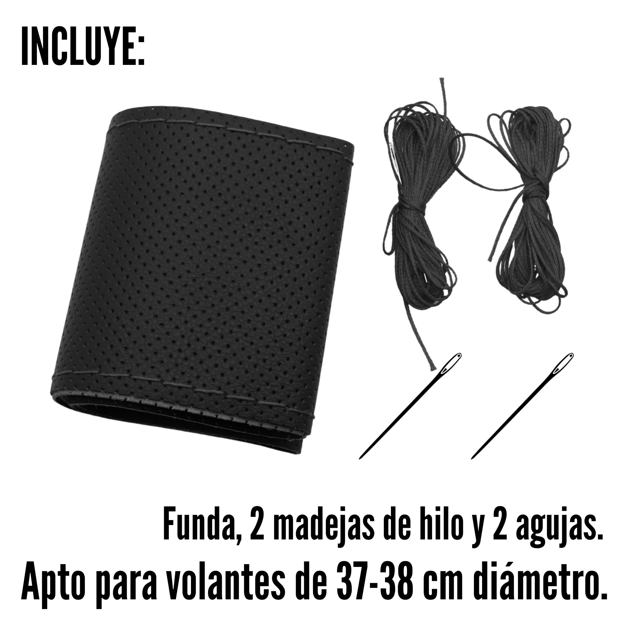 Funda para Volante con Agujas E Hilo, Cubierta para Volante, Protector Volante para Coser, Protector Volante, Funda Volante Anti Deslizante, Apto para diámetro 37/38 cm, Negro con Hilo Negro - imagen 7