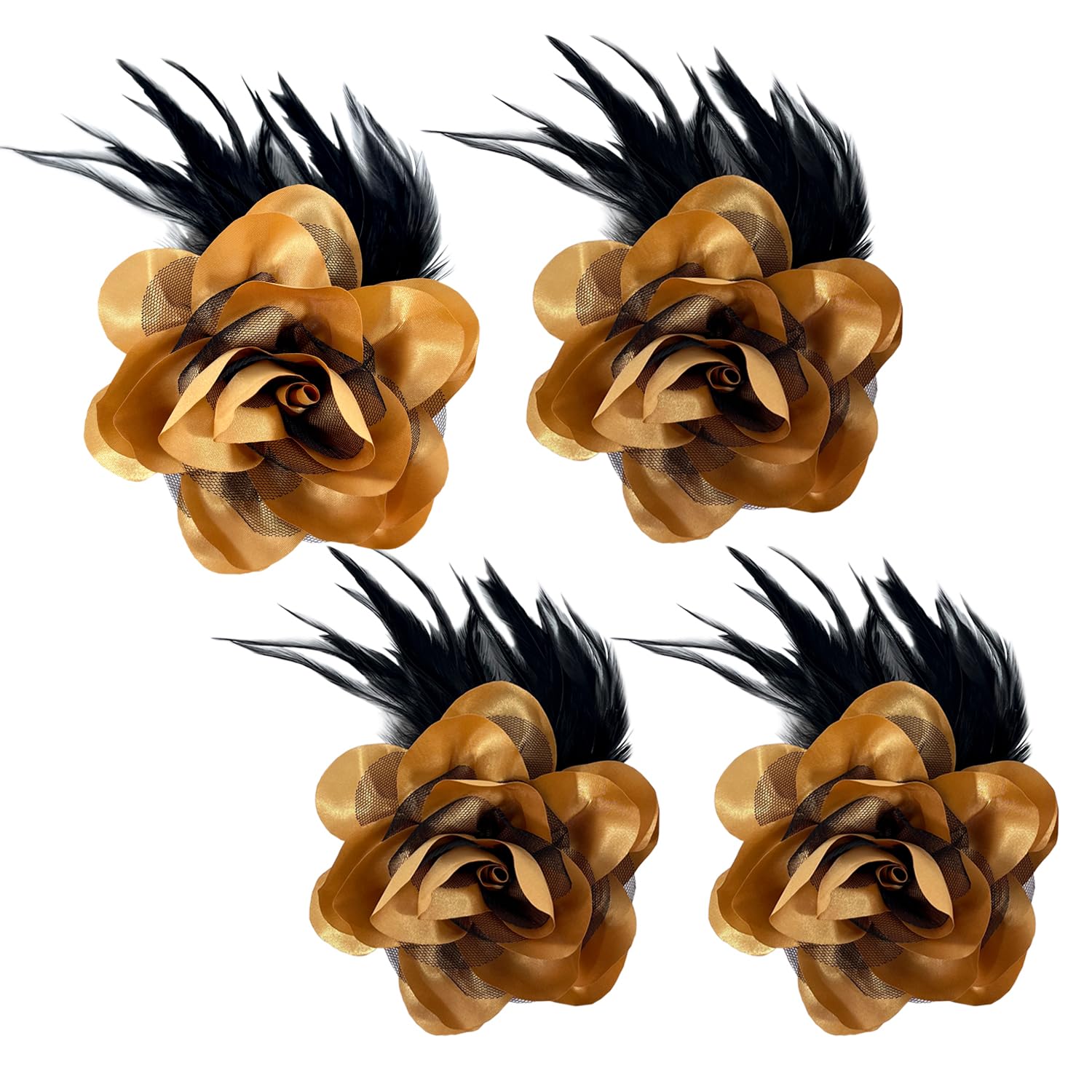 Sanrich 4pack Mexican Flower Hair Clips Large Rose Hairpin Headpieces with Feather Hair Accessories Flower Brooch for Bridal Headpiece,Flamenco Dancer