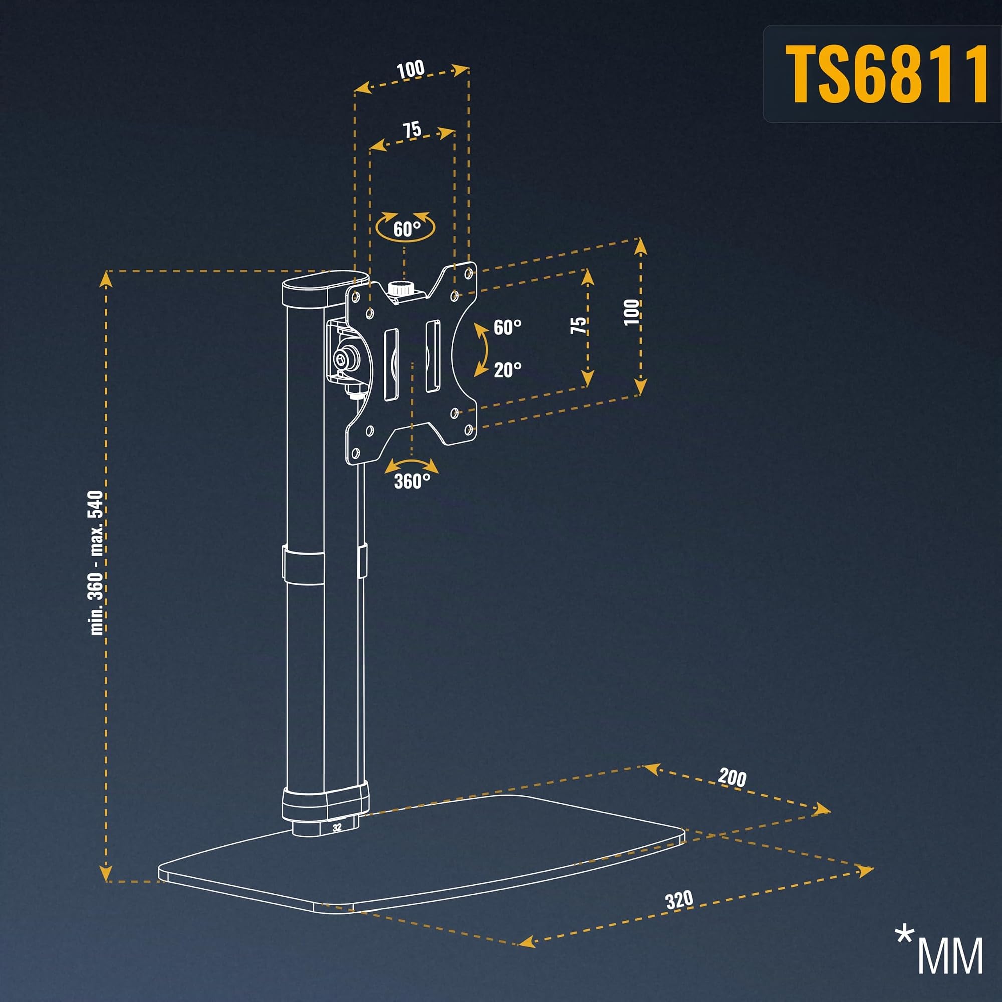 RICOO TS6811 Supporto monitor da scrivania 13-27 pollici per 13 27 pollici girevole inclinabile fino a 8 kg max VESA 100x100