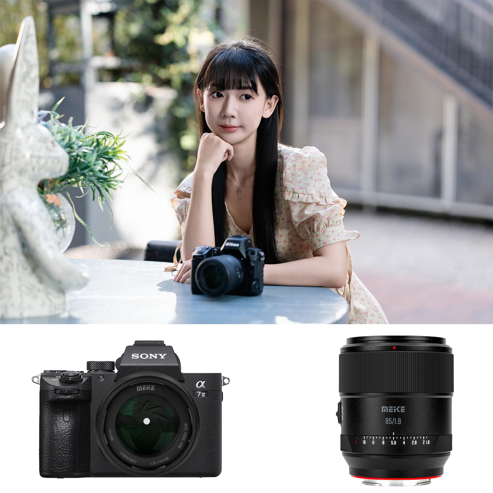 Meike Téléobjectif 85 mm f1.8 Pro II plein cadre STM Auto Focus Medium Téléobjectif haute résolution 8K Fixe Prime Portrait Objectifs pour appareils photo Sony E Mount sans miroir A9 A7II A7RII A7