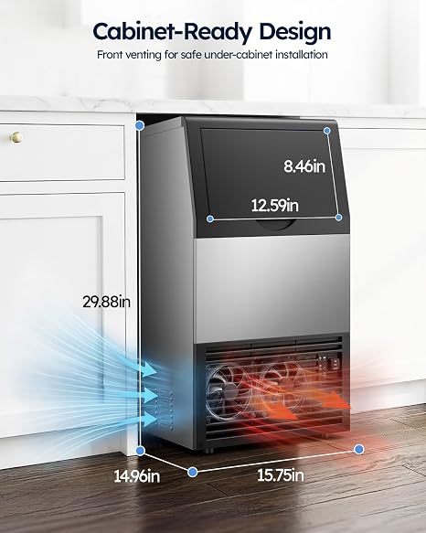 Mojgar Commercial Ice Machine, 120LBS/24H, 33LBS Storage, Dual Water Inlet