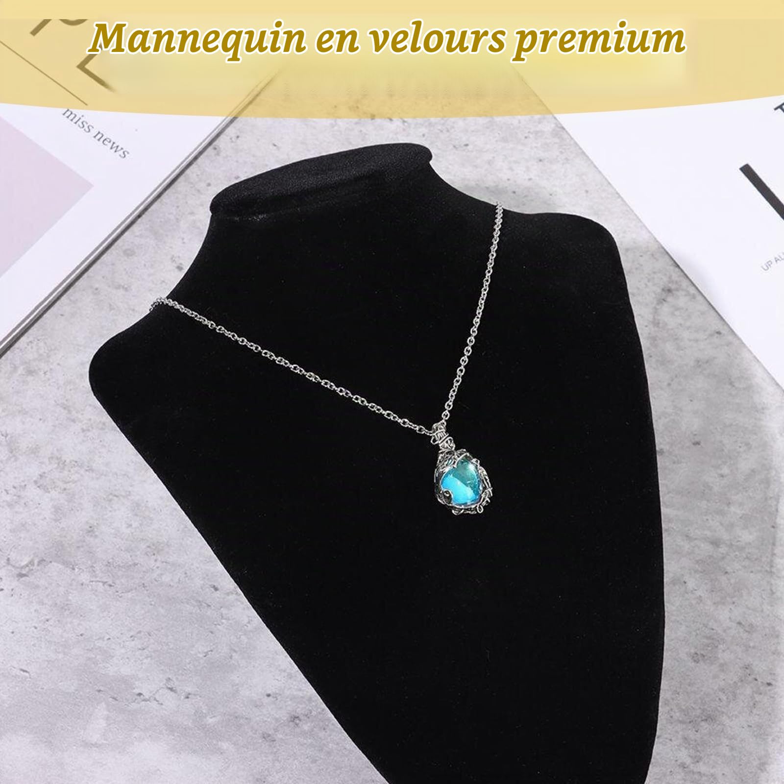 Lot de 2 Présentoir de Collier en Velours, 21 x 16 cm Présentoir à Bijoux Buste, Collier Organisateur de Velours Noir, Porte-collier Présentoir de Bijoux pour Colliers Pendentifs Vente