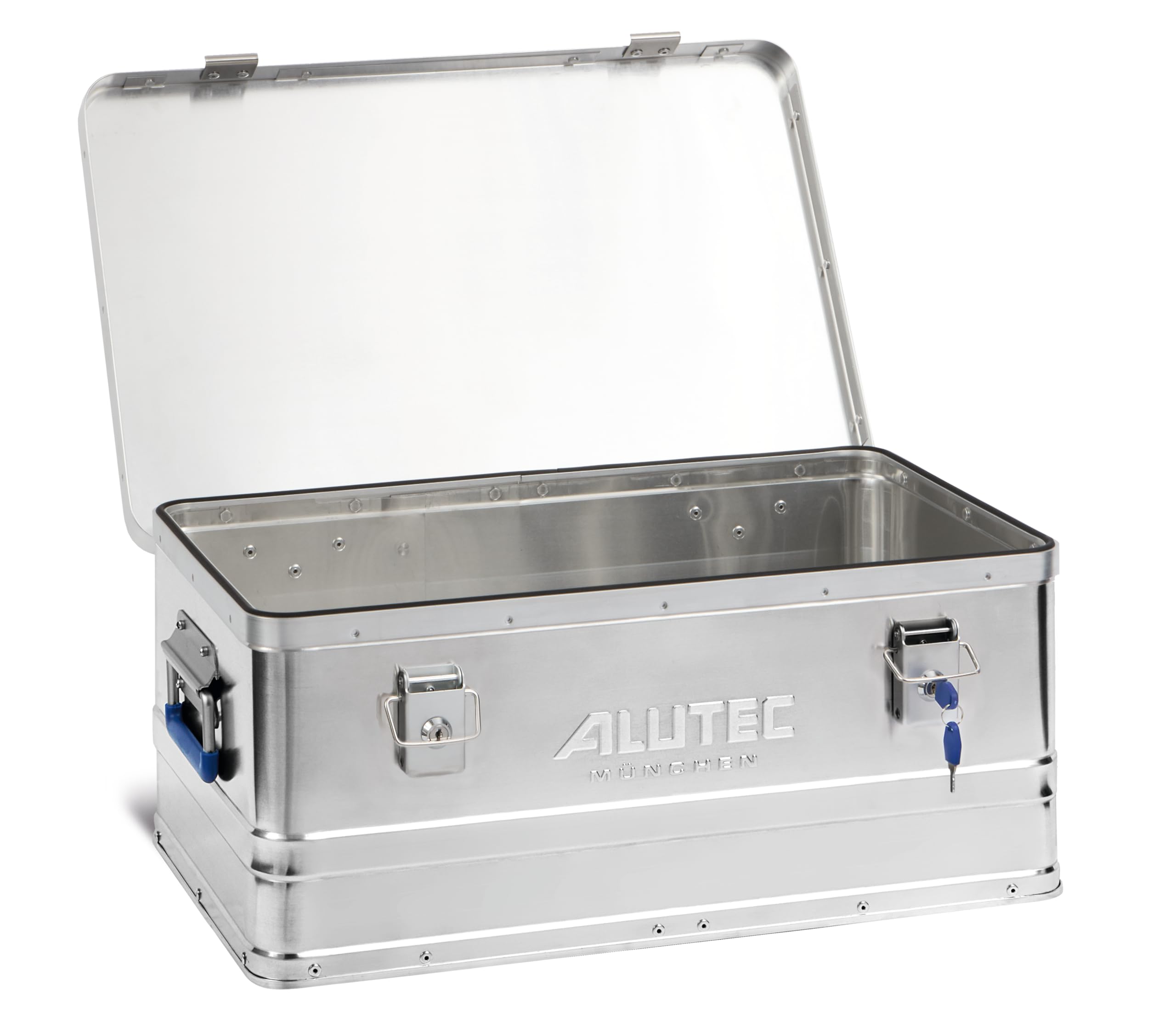 ALUTEC MÜNCHEN BASIC 40 Lock 10040LOCK - Caja de aluminio (con cerradura de cilindro, 2 llaves, capacidad 40 L, dimensiones exteriores 560 x 370 x 245 mm, resistente al polvo y salpicaduras, peso 2,98