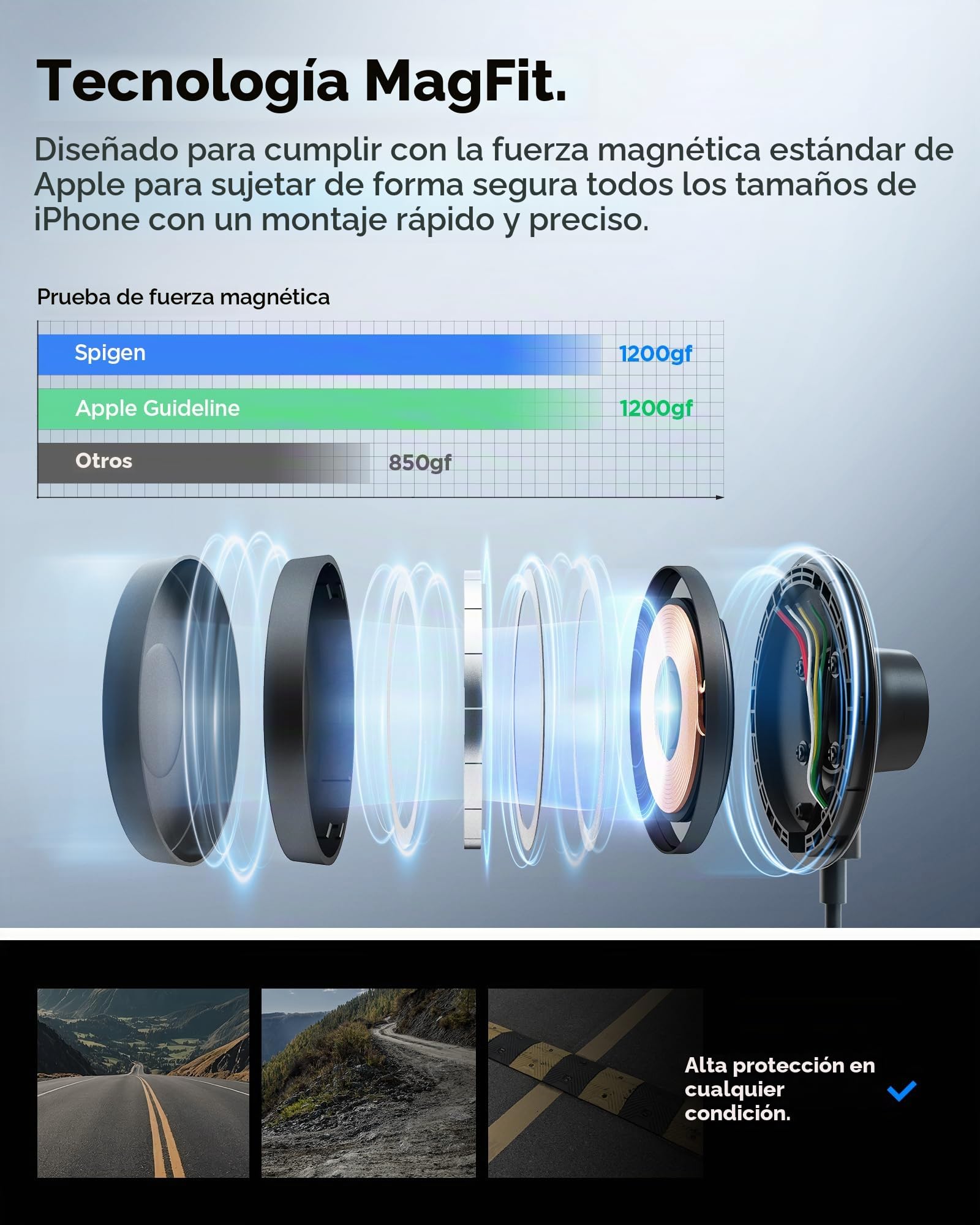 Spigen OneTap Pro 4 MagFit Qi2 15W Cargador inalámbrico Magsafe rápido Montaje en automóvil, Soporte para teléfono automóvil, Compatible con iPhone 16, 15, 14, 13, 12 Series - Gancho de Ventilación