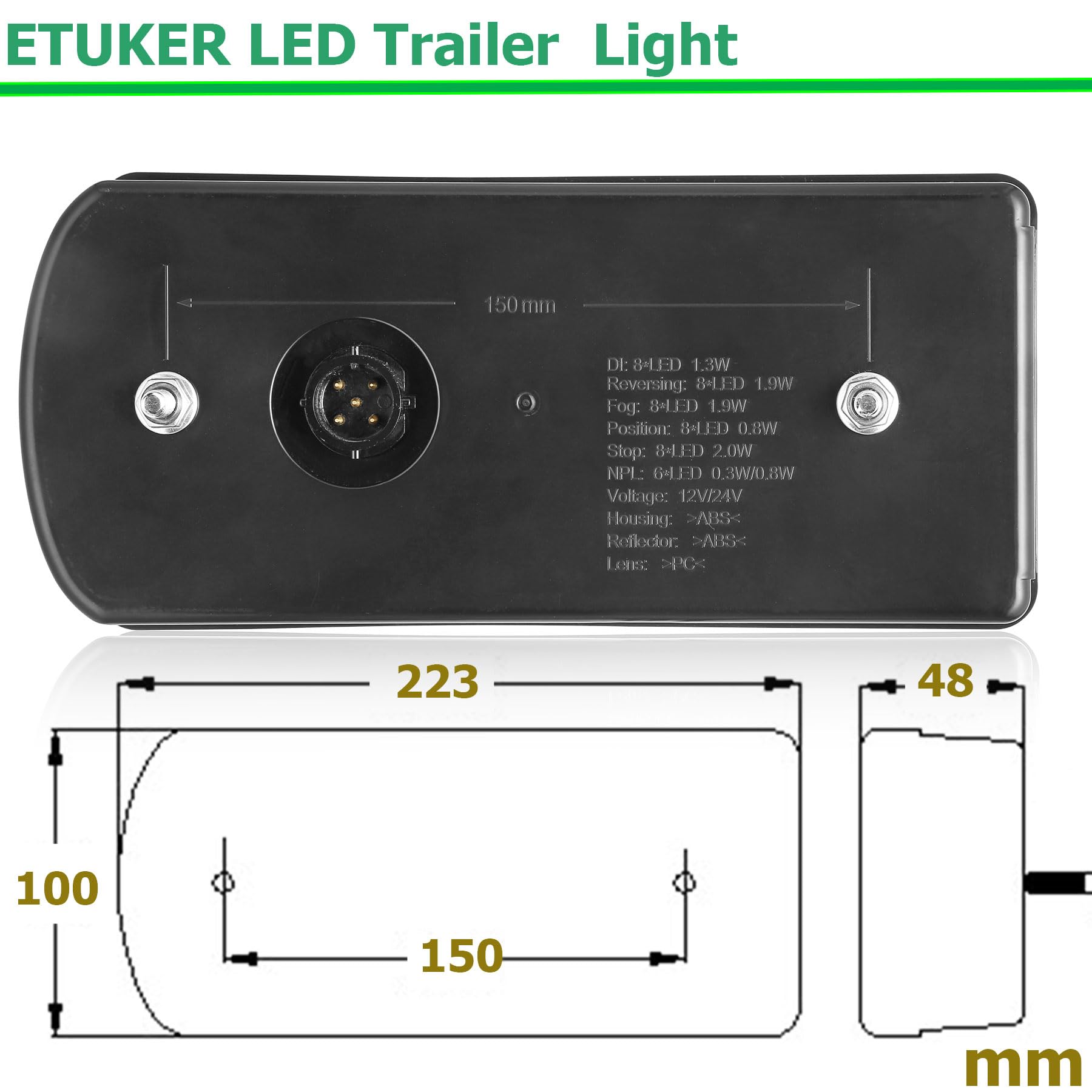LED Pilotos Traseros Remolque 12/24V Homologados 7Funciones Luces Remolque Traseras Piloto con Conector de Bayoneta 5pin Impermeable