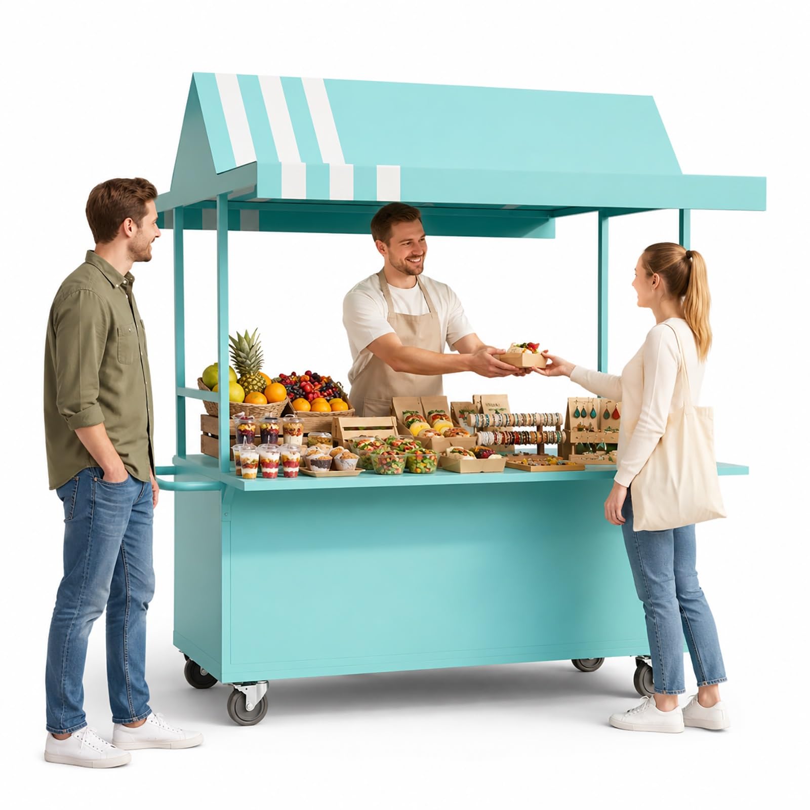 XRRJFYH Farmers Market Stand Outdoor Vendor Booth with Canopy, Portable Display Tables for Street Food Vendor, Market Stall with Wheels & Storage, 47x35.5x82.5 Inch(Green)