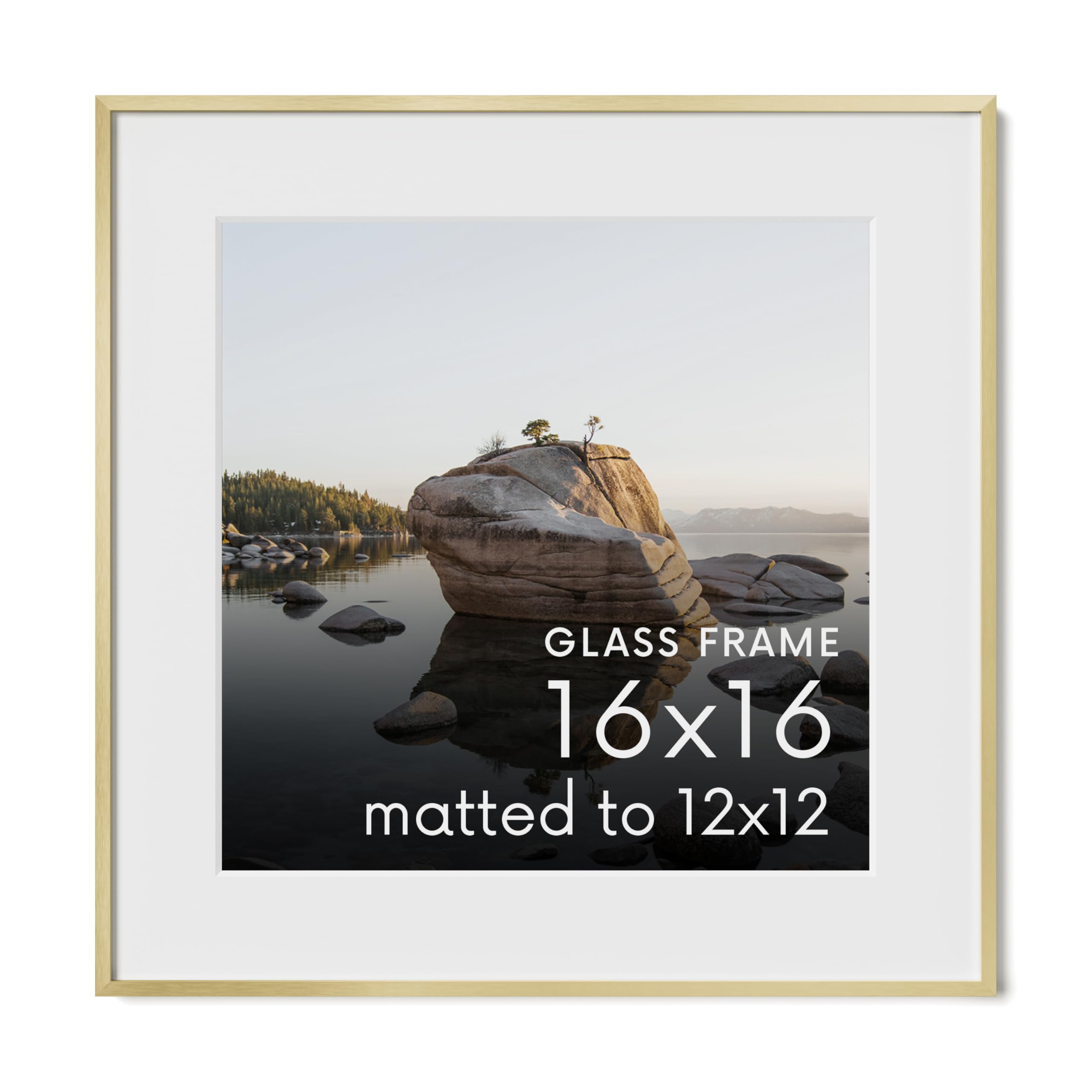 HAUS AND HUES 16x16 Picture Frame with Real Glass & Gold Premium-Grade Metal Matted to 12x12 - Aluminum 16x16 Frame - Includes Hanging Kit - Ideal for Home, Office (16x16 in, Gold)