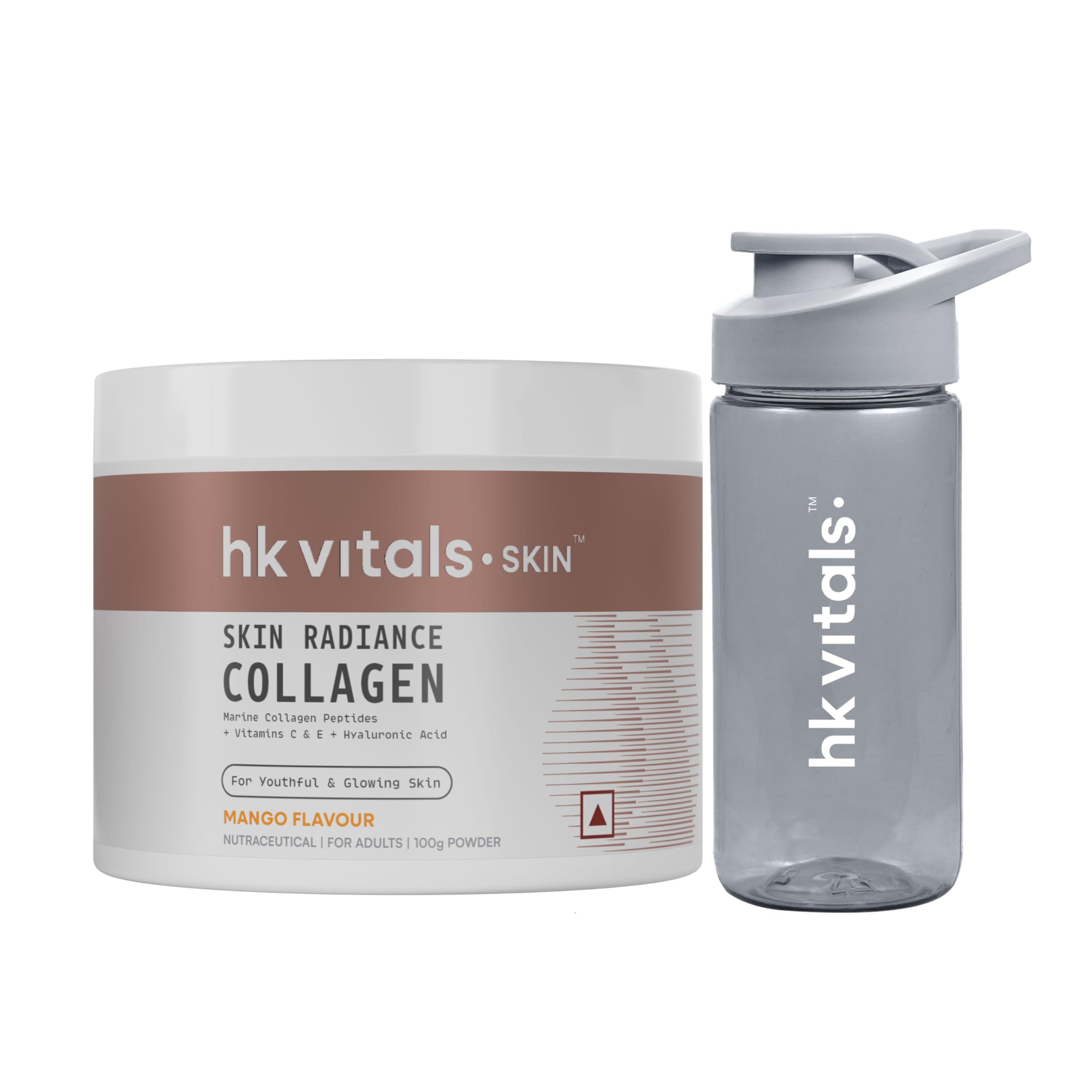 HealthKart HK Vitals Skin Radiance Collagen Powder, Marine Collagen (Mango, 100 g), Collagen Supplements for Women & Men with Biotin for Healthy Skin, Hair & Nails with Sipper Bottle (Teal, 300 ml)