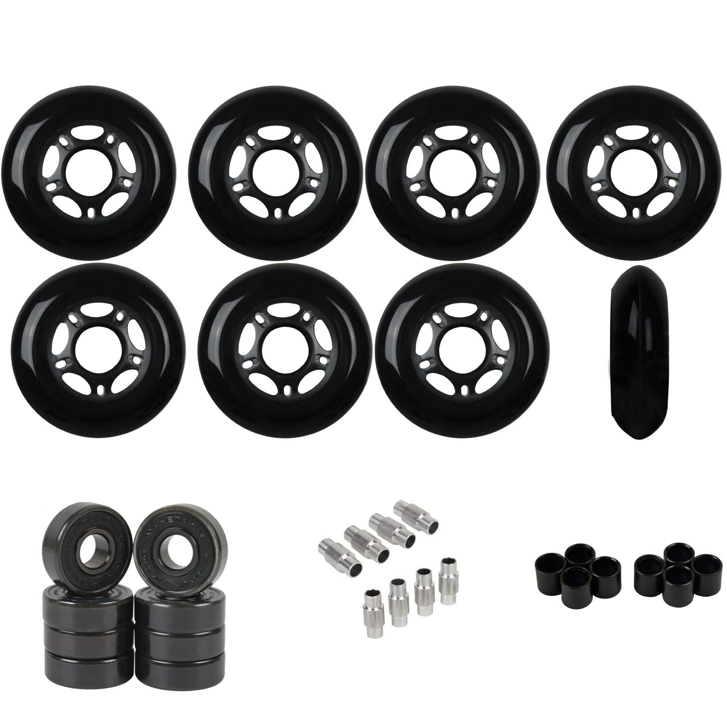 Players Choice Replacement Inline Skate Wheels Outdoor with Hybrid Ceramic Bearings - Black 80mm 89A