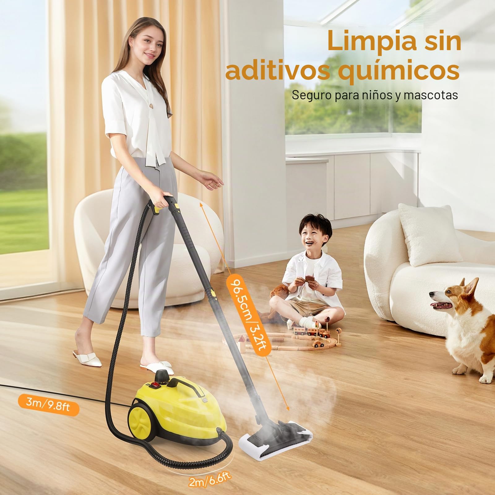 Limpiador a Vapor, 2100W Vaporeta Limpieza Hogar, Rápido a 320 °F, Depósito 2L, Presión 5 bar,Vaporeta Limpieza Hogar Potente para Muebles de Cocina, baño, Automóvil, Piso y Sofá