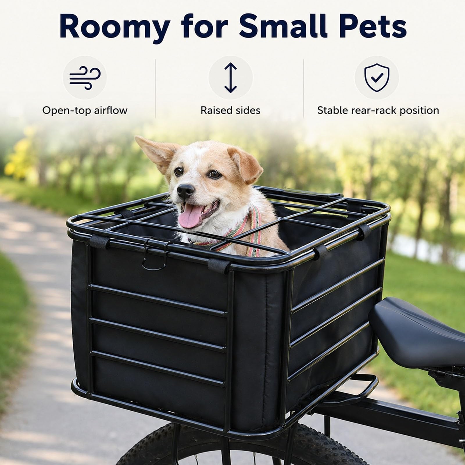Cestino Bici per Cani, Removibile, In Acciaio, Per Portapacchi Posteriore