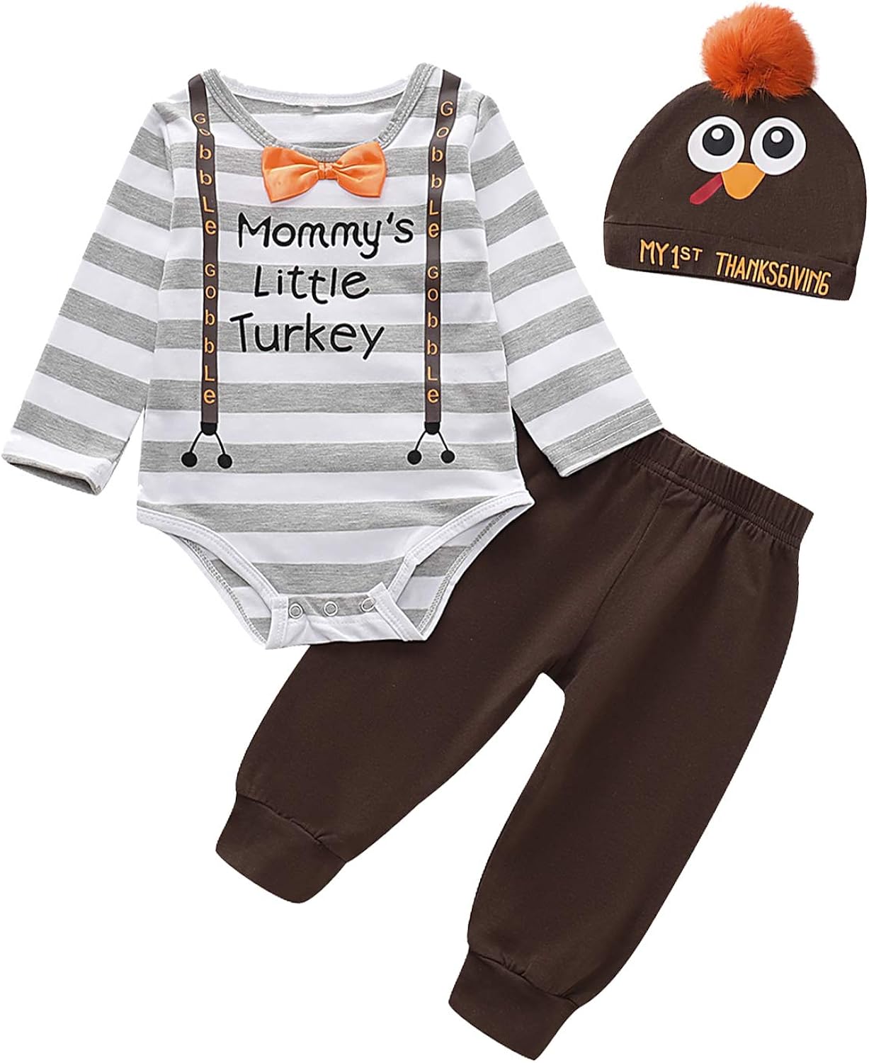 Amazon Com Aslaylme Thanksgiving Baby Outfit Newborn My First Turkey Day Pants Clothing Set Clothing