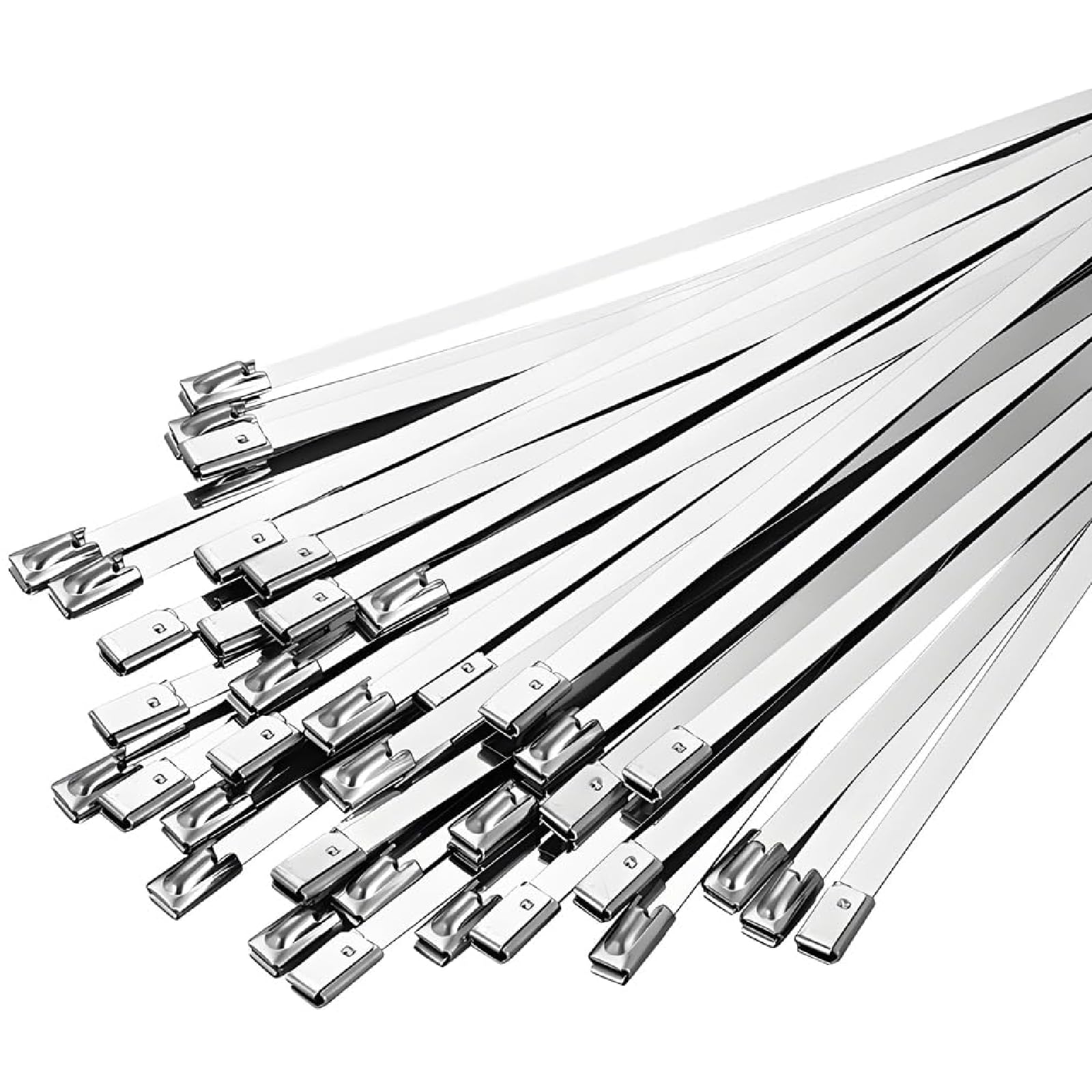 Metal Zip Ties 11.8 inch 100 pcs 304 stainless steel heavy-duty self-locking cable tie, suitable for machinery, automobiles,farms,fences, exhaust, Outdoor equipment and multi-purpose outdoor scene use