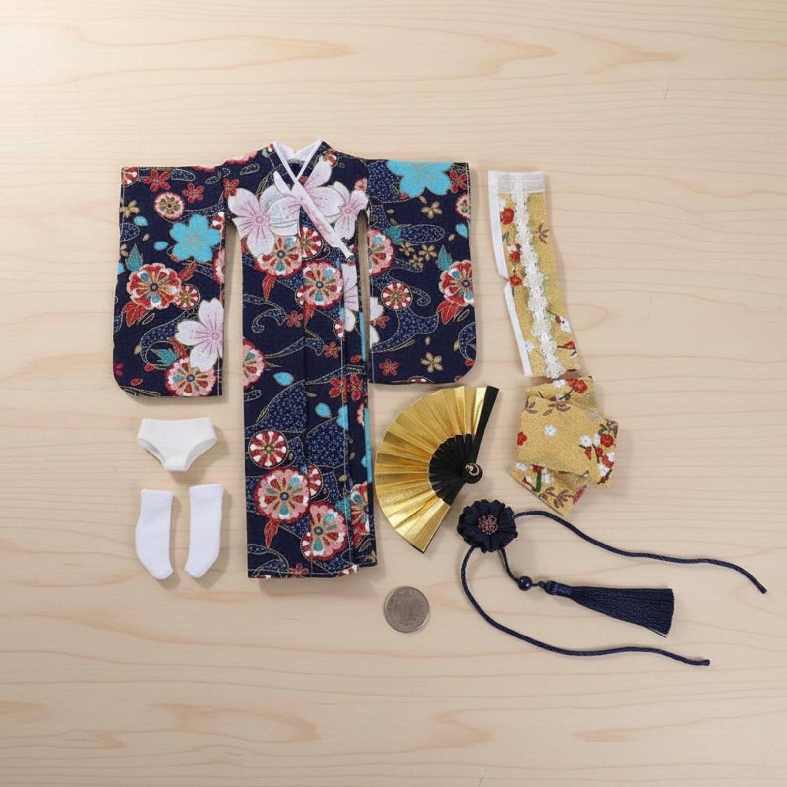 Vestido Kimono para Muñeca Traje Ropa Conjunto Accesorios Tela con Cuerda Cintura Calcetines Diseño Tradicional Ajuste 1/6 para Figura Femenina , Corto , A