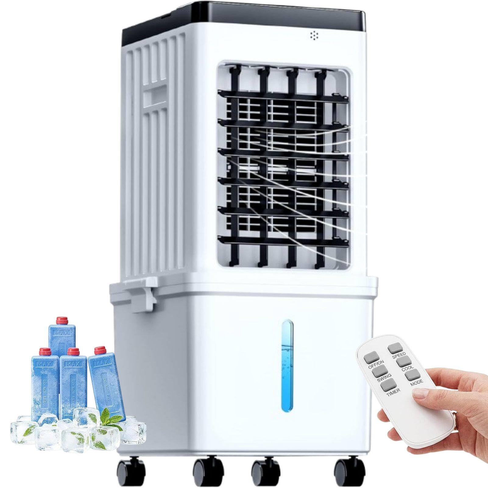 MhWrughts Portable Air Cooler Fan 15L Evaporative Air Conditioner with 3 Speeds, 7.5H Timer and Universal Wheels for Home Bedroom Living Room Mechanical