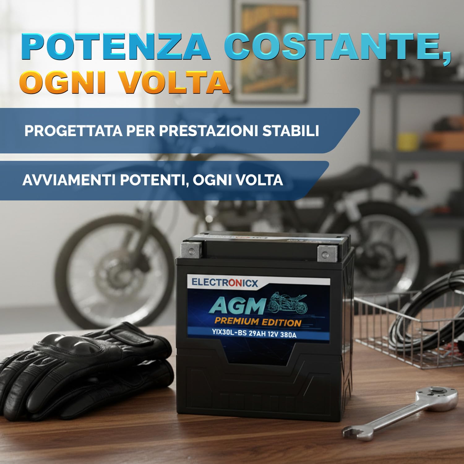 Electronicx YIX30L-BS AGM Batteria Moto 12V 30Ah – Avviamento 380A CCA, sigillata, senza manutenzione, compatta, resistente alle vibrazioni – per moto, quad, ATV, trattorini, motoslitte e touring