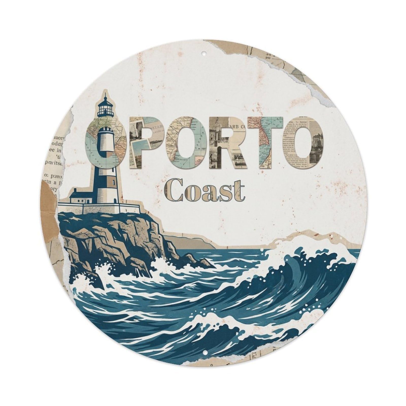 Vintage Travel Oporto Portugal Seaside Metal Tin Sign
