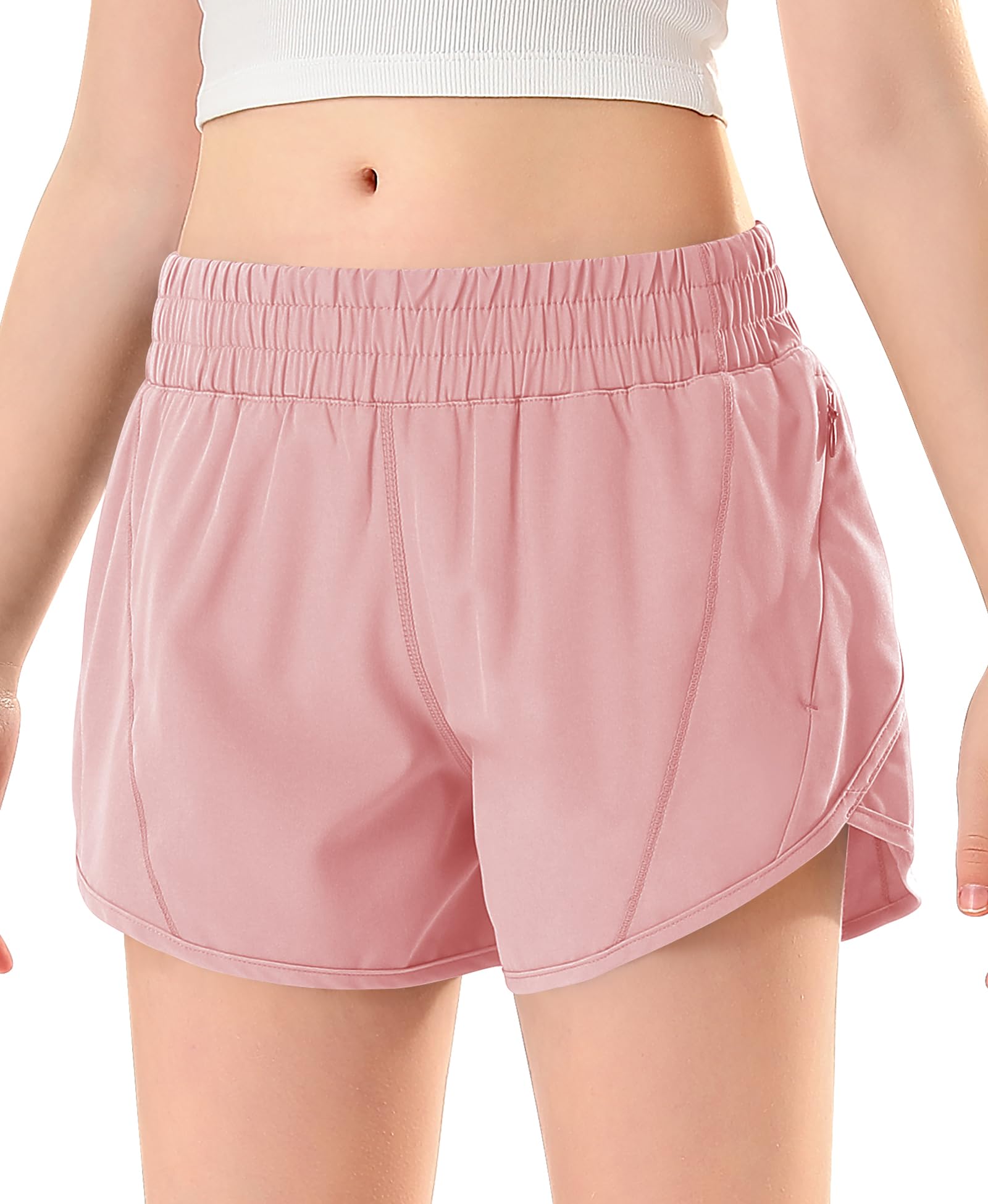 DOCUMO Girls Athletic Shorts with Zipper Pocket, Liner Quick Dry Running Shorts for Kids Teen Girls Active Sports Shorts