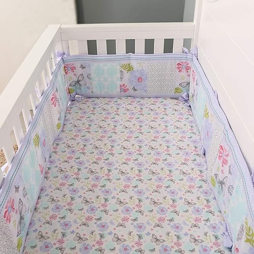 Miniatura 2 de Sábanas de cuna de algodón para cuna, color rosa, morado, mariposapájaros, 1 unidad (mariposa púrpura)