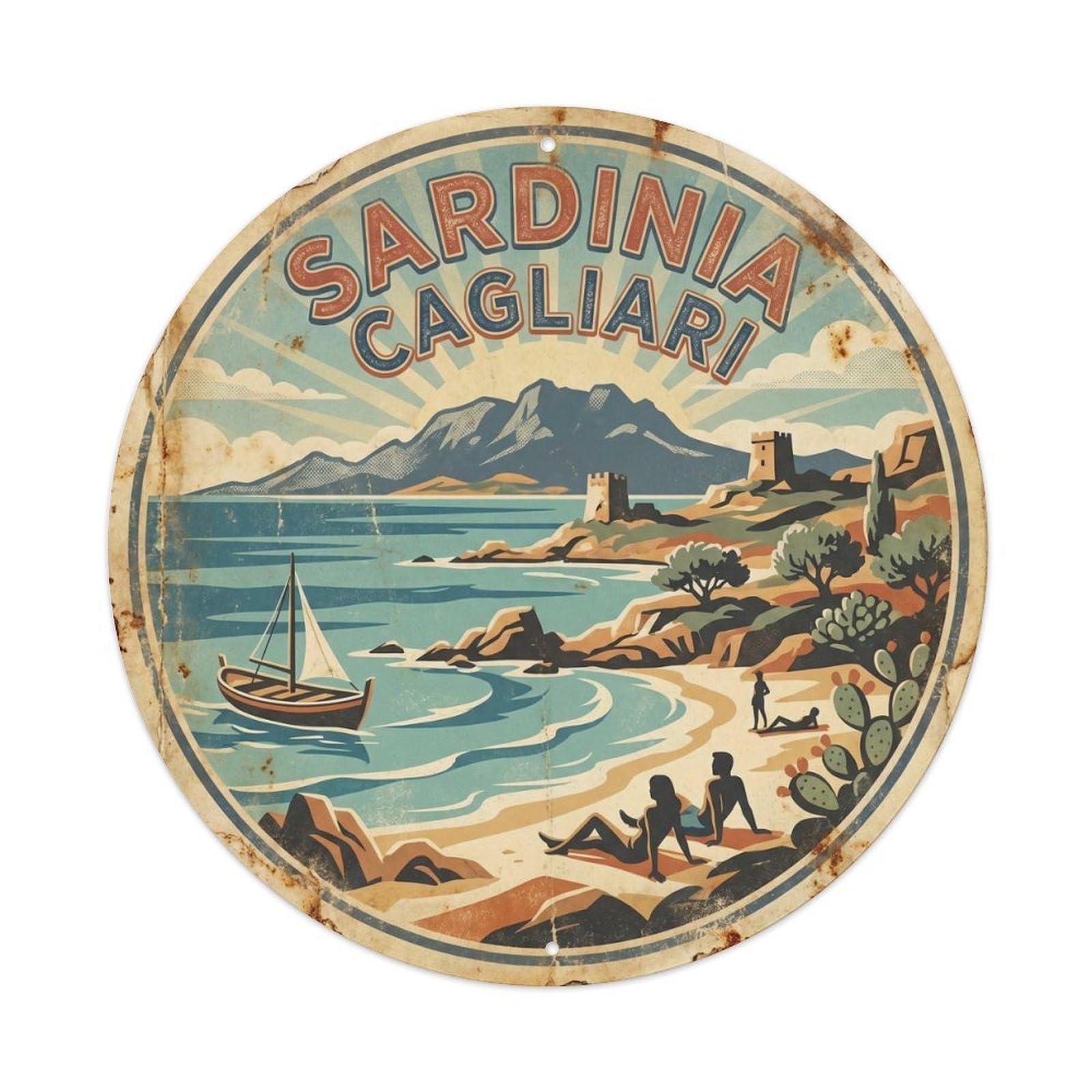 Sardinia Cagliari Coastal Travel Vintage Metal Tin Sign
