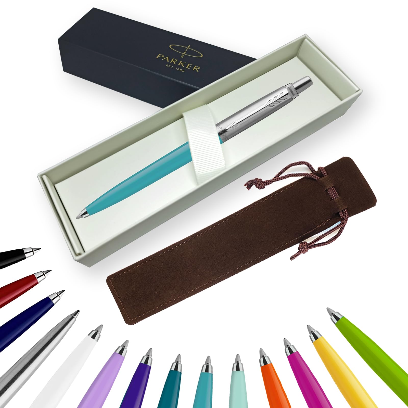 Parker Jotter Ballpoint Pen Handwriting Pens & Stationery Supplies - Ideal for Birthdays/Anniversaries Can be Engraved! (Without Engraving, Caribbean Blue, Ribbon Gift Box)