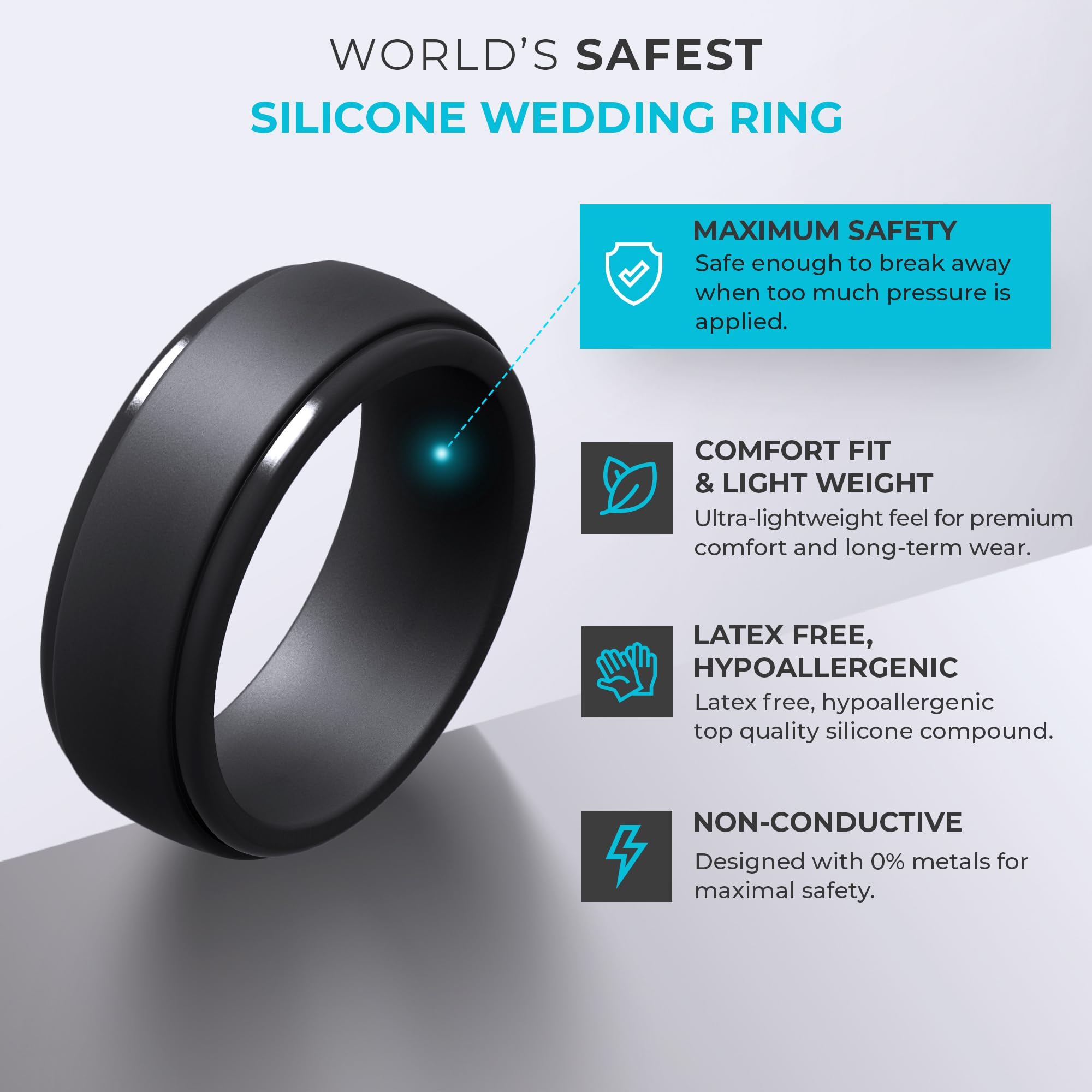 ThunderFit Silicone Rings for Men - 7 Rings / 4 Rings / 1 Ring Step Edge Rubber Wedding Bands 10mm Wide - 2.5mm Thick