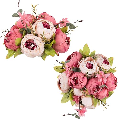 NUPTIO Bolas de flores flores para centros de mesa 2 piezas de 9.4 pulgadas de diámetro rosa oscuro peonía artificial arreglo de bolas de flores