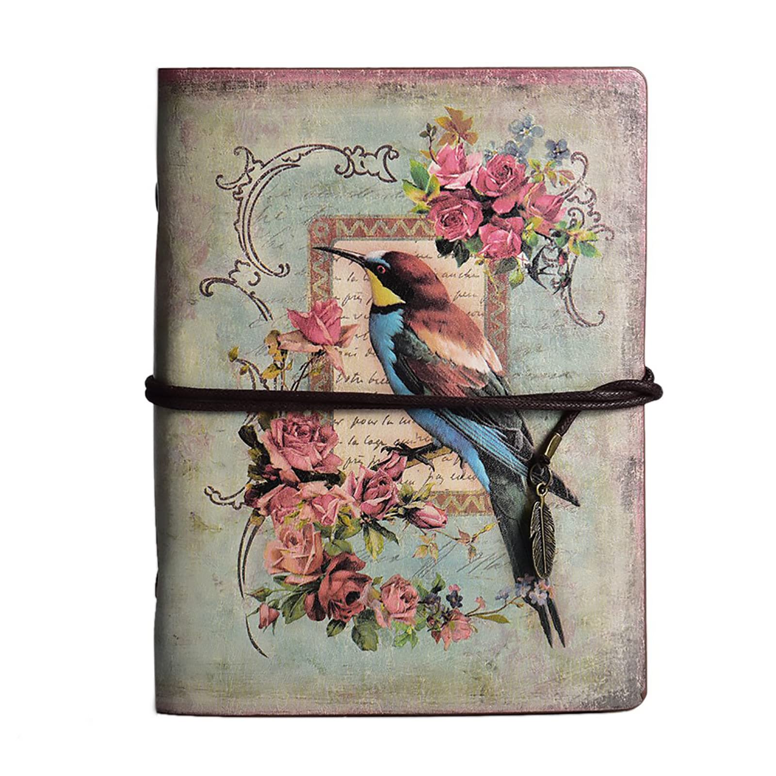 Excefore Vintage Refillable Journal, Premium Leather Traveler Notebook Sketchbooks Classic Diary Planner with Blank Pages and Zipper Pocket (Bird)