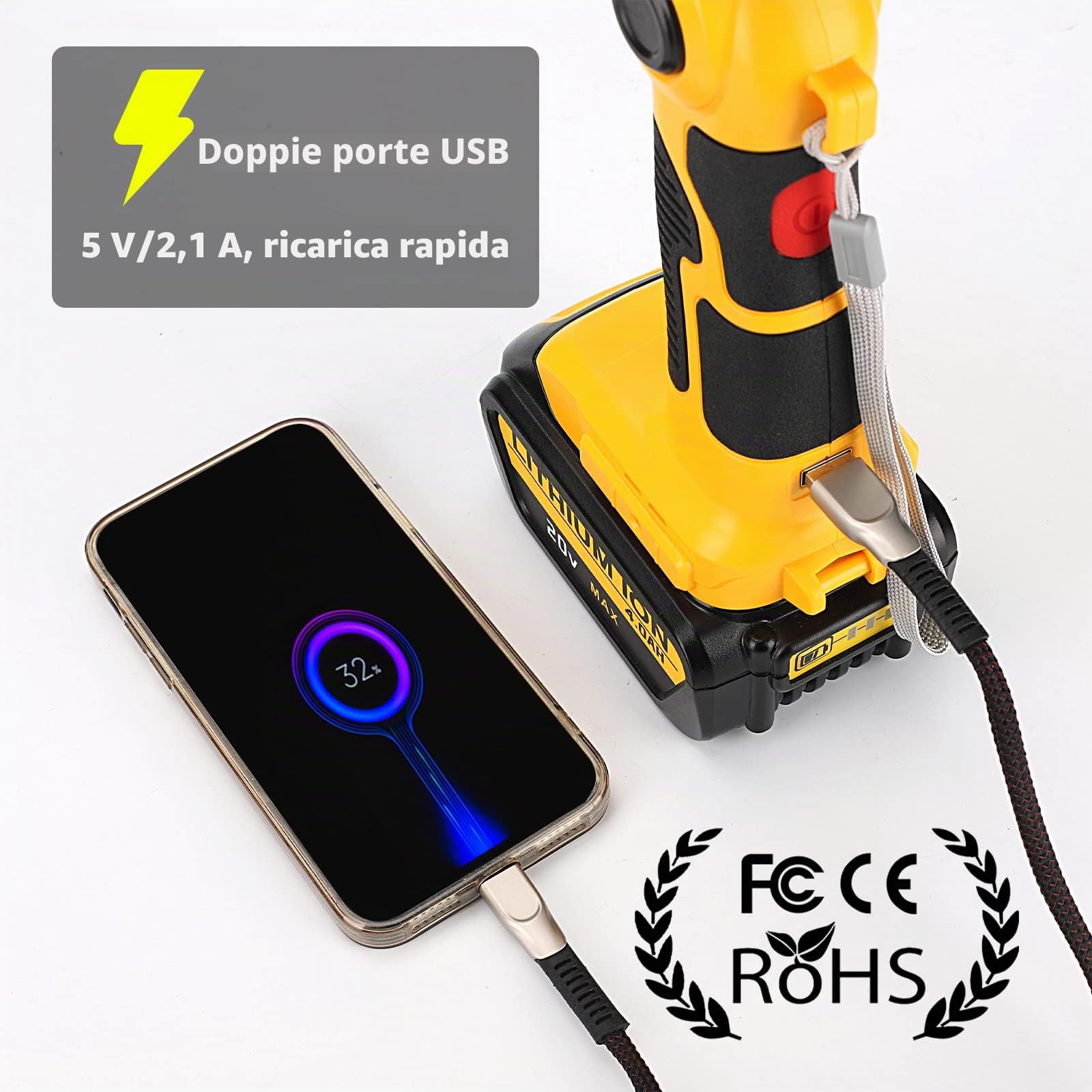 Taingwei 2000LM HA CONDOTTO LA Luce di Lavoro per Dewalt 18V Batteria al Litio, 25W Torcia per Campeggio, Riparazione auto, Emergenza e Lavoro Site Illuminazione