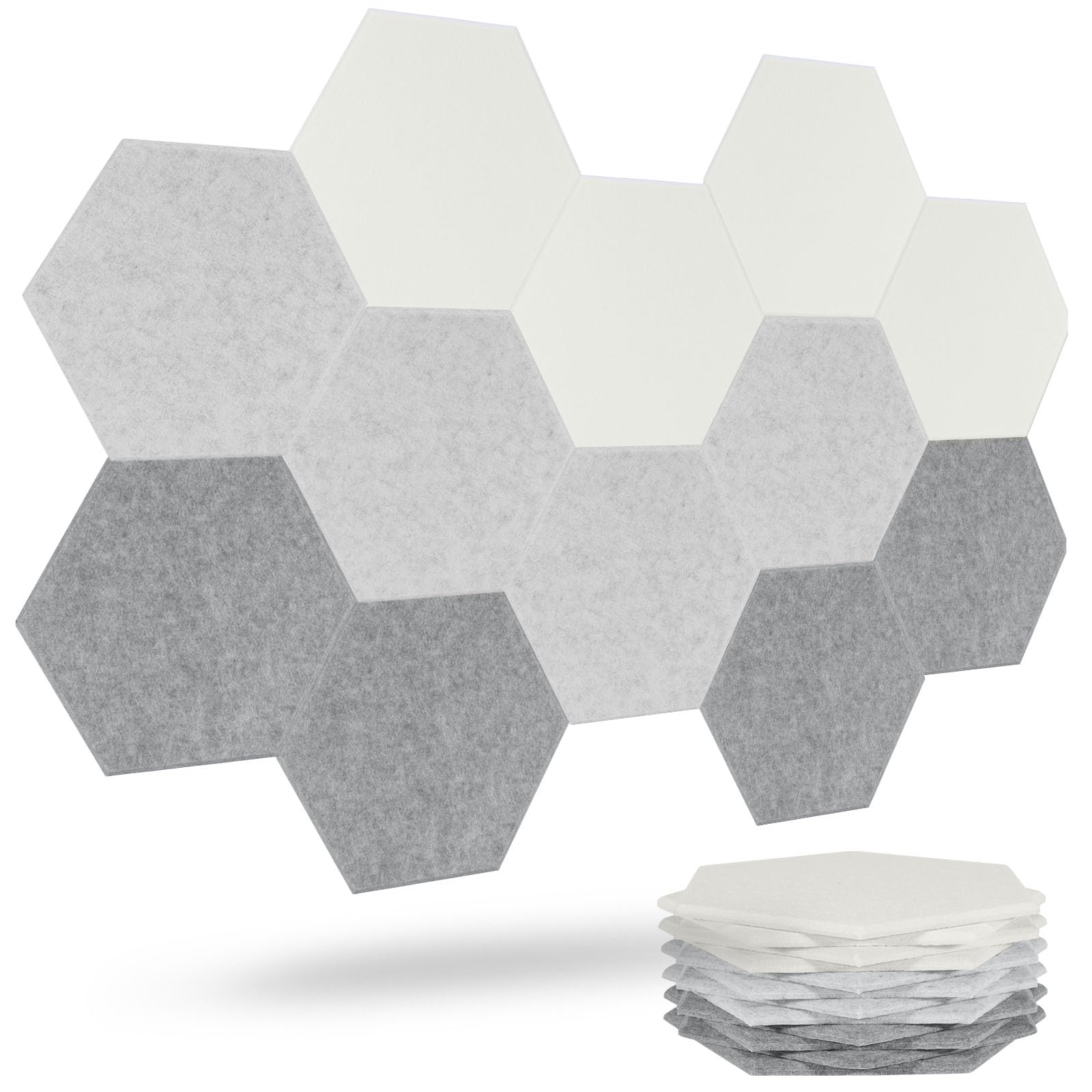 Paneles acústicos, paquete de 12 paneles de pared de 14 x 12 x 0.4 pulgadas, paneles acústicos de alta densidad que absorben el sonido con autoadhesivos, paneles hexagonales a prueba de