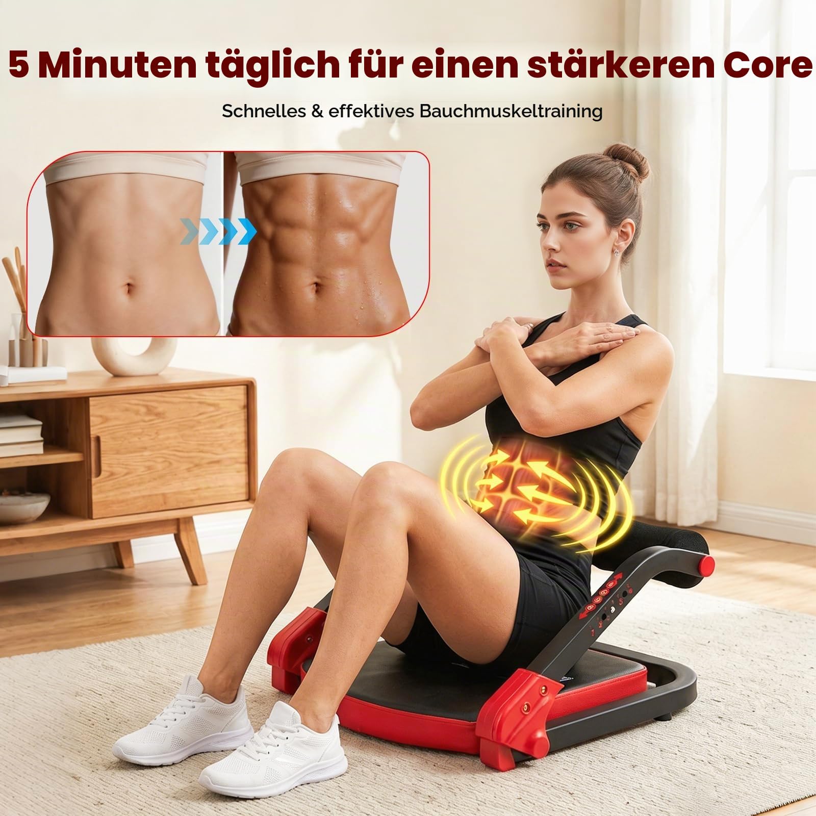 Bauchtrainer für Zuhause 4 Widerstandsstufen – Ganzkörper Core-Trainer für Zuhause, 150 kg belastbar, tragbares Fitnessgerät für Sit-ups, Arme & Beine
