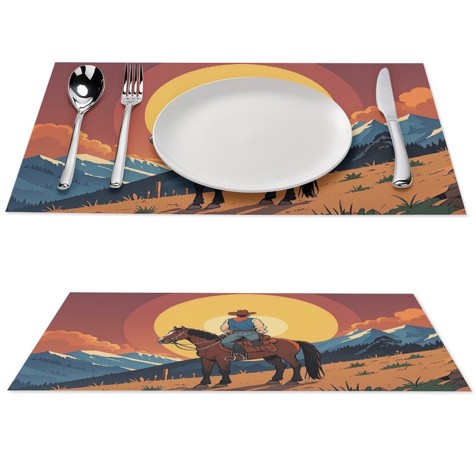 Set de table en PVC West Cowboy durable en vinyle tissé pour d'élégants dîners