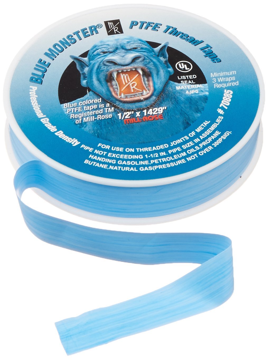 Mill-Rose 70885 Blue Monster PTFE - Cinta selladora de rosca para tuberías, 1/2 pulgadas x 1429 pulgadas, color azul