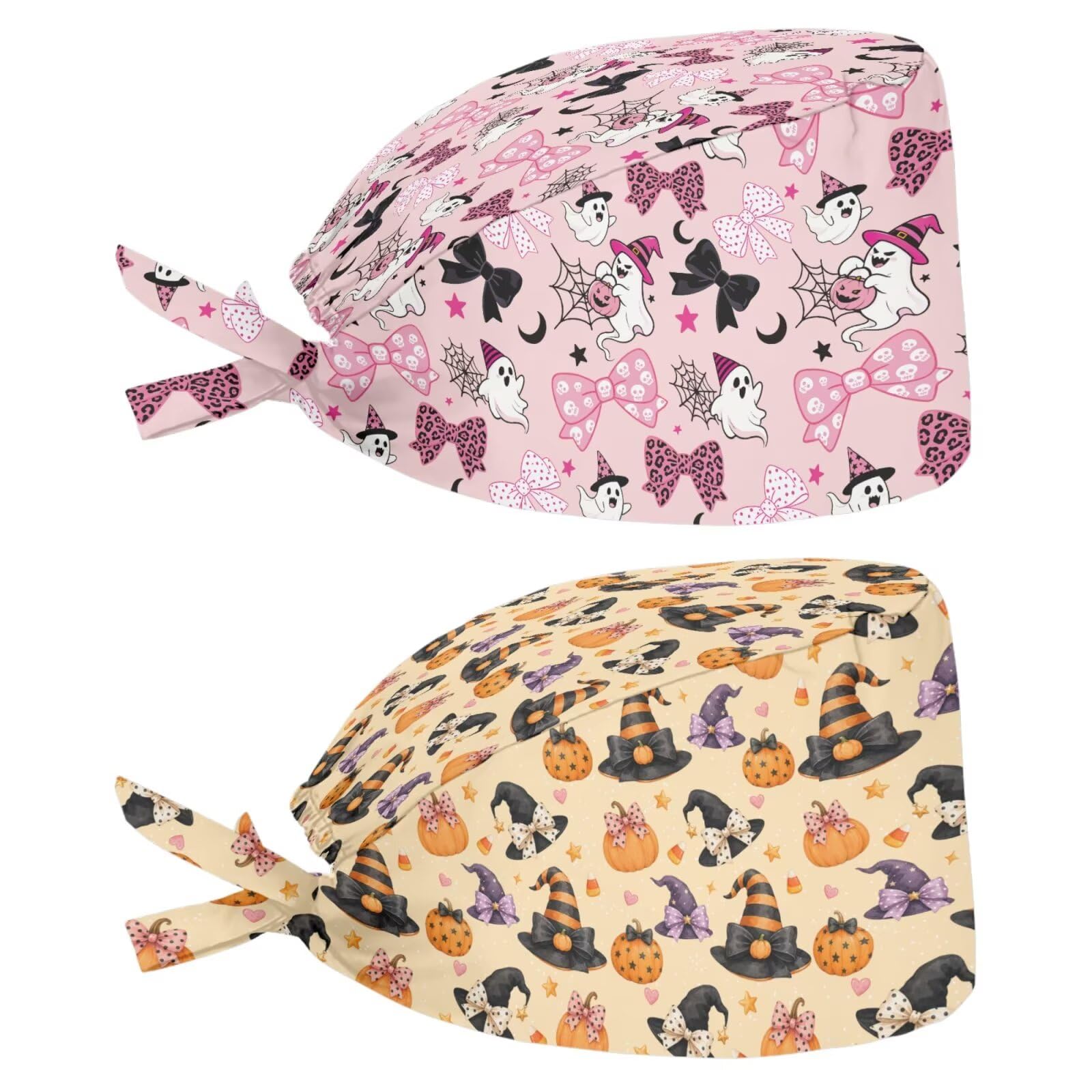 2 Pack Scrub Cap with Sweatband Adjustable Tie Back Turban Hat Headgear Beanie for Women Men Working Cap