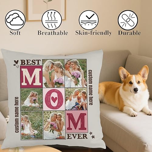 Miniatura 4 de Personalized Decorative Pillow Cover Using 6 Photos and Text for Mom, Soft Cushion Making a Memorable Gift for Mothers Day Family Holidays or