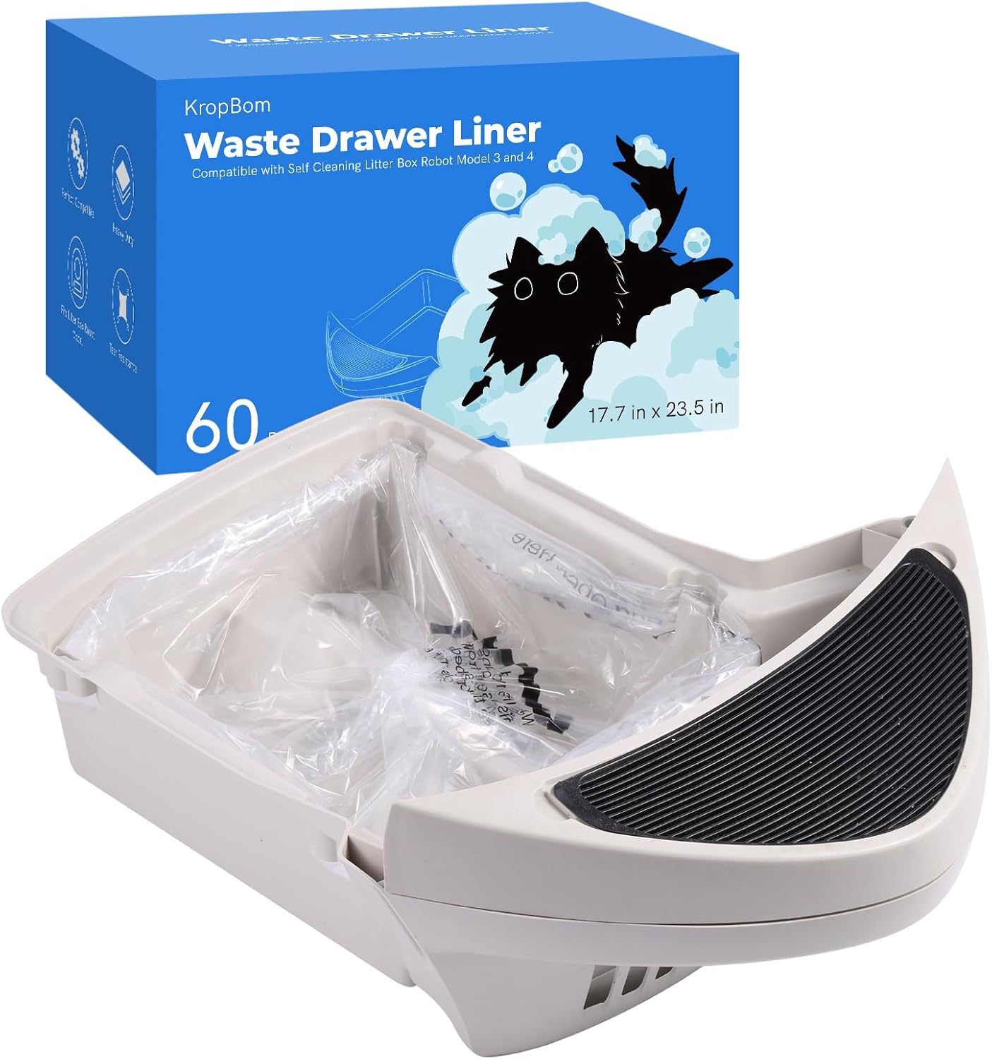 60 Pack Litter Box Robot 3 4 Waste Bags, Self Cleaning Cat Litter Box Robot Waste