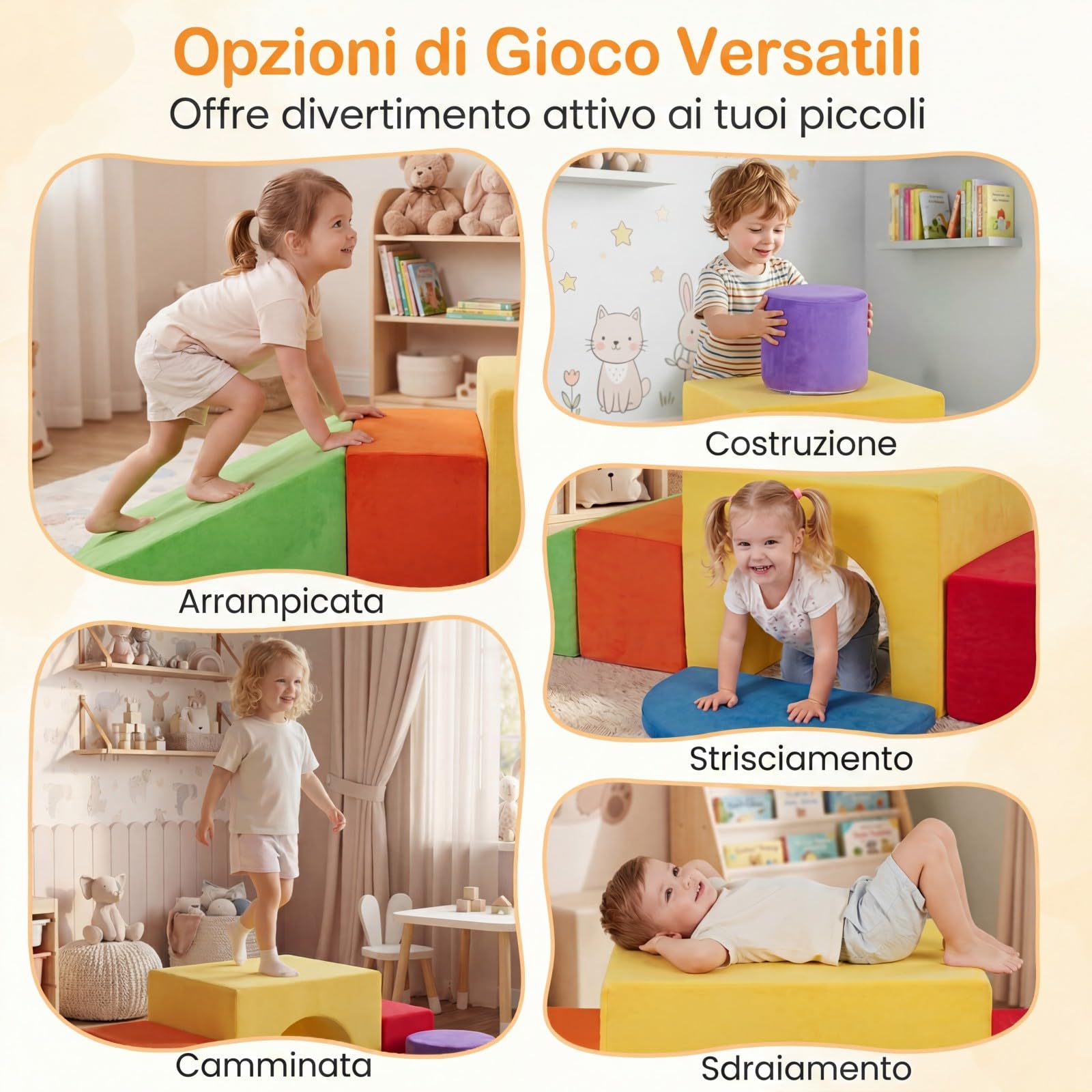 COSTWAY Set di Blocchi in Schiuma per Bambini 3+ Anni, Costruzini Morbide a 6 Pezzi per Mattoncini Sensoriali Componibili, Giochi con Arrampicata, Scivolo e Scala, per Cameretta e Nido (Rosso)