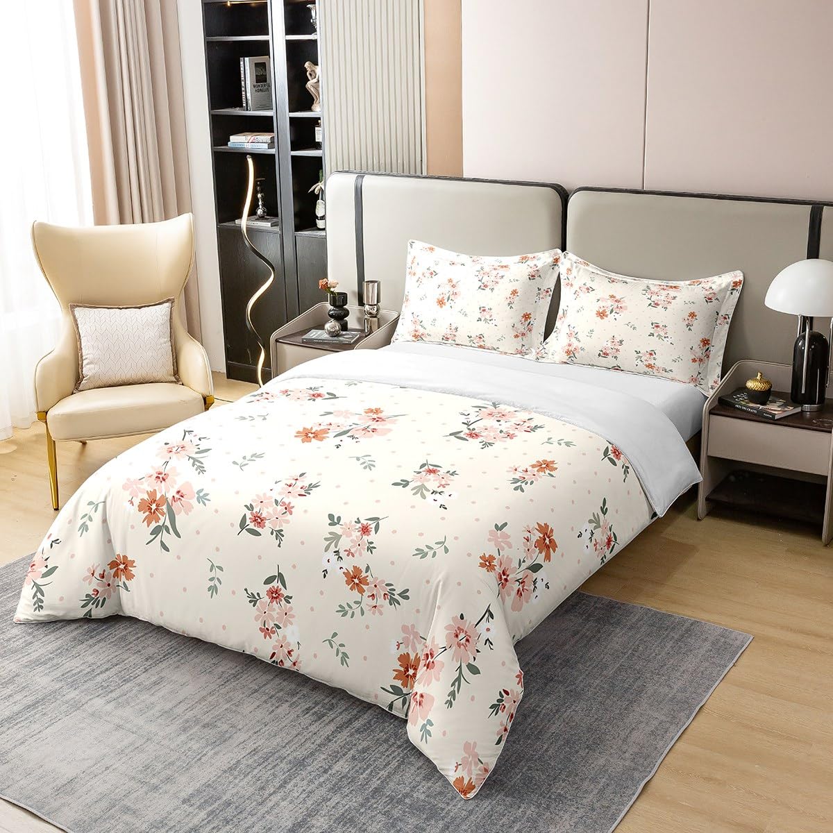 Set Copripiumino King Size Floreale Blu 100% Cotone – Stile Giardino Botanico Per Camera Da Letto Chic | Completo 3 Pezzi Con 2 Federe - 3