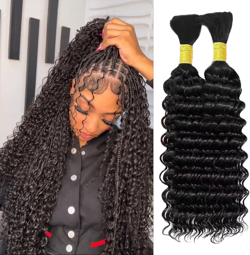 NALACAL Human Braiding Hair, 100g 18 Inch Deep Wave Bulk Human Hair, 100% Unprocessed, for 12A Brazilian Curly Human Hair Extensions, for Boho Braids Wet and Wavy Human Hair Braiding Hair
