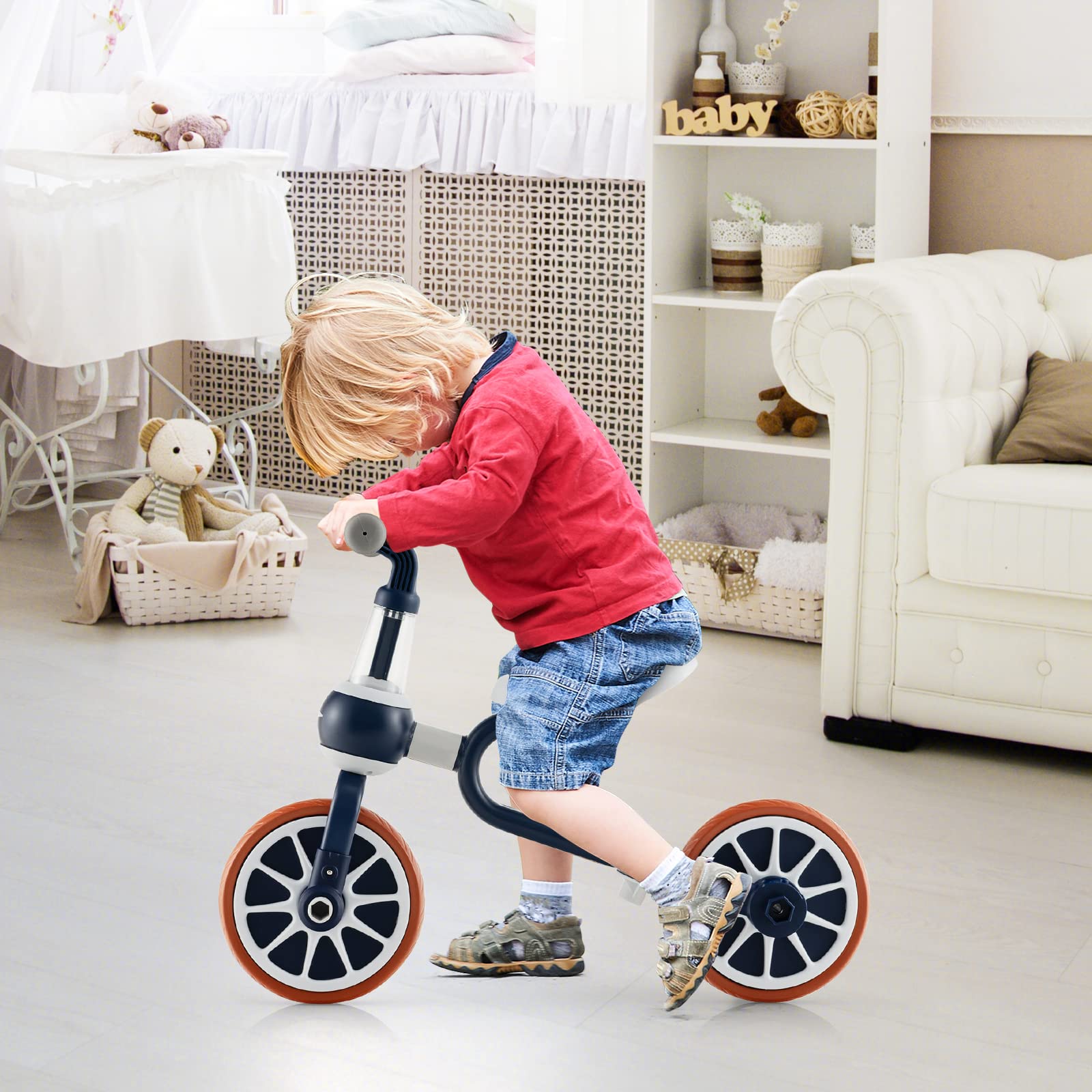 COSTWAY 4 in 1 Kinder Dreirad & Laufrad & Balance Bike & Schiebeauto mit verstellbarem Schiebegriff und abnehmbaren Pedalen,für Kinder ab 1 Jahre
