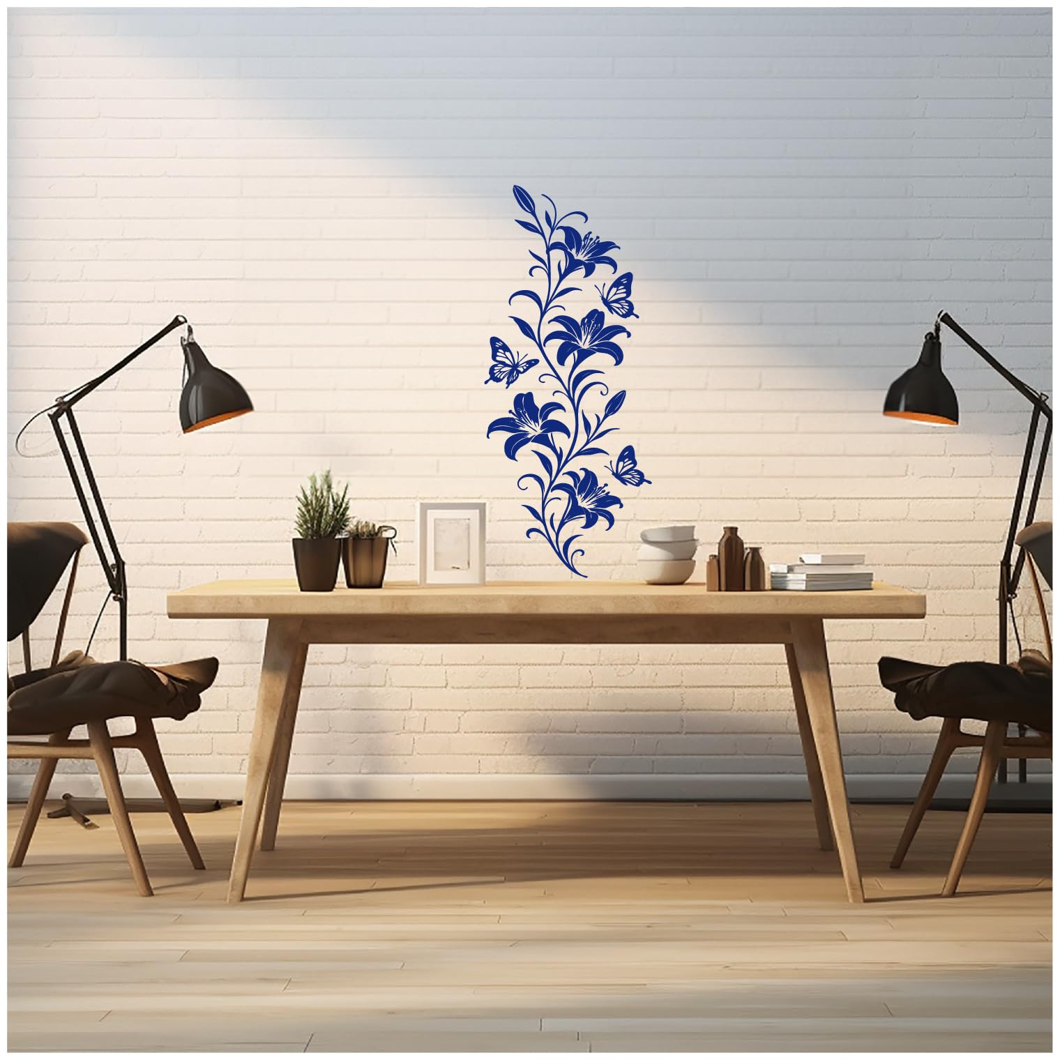 Samunshi® Wandtattoo Lilien Blumenranke mit Schmetterlingen Elegante Blumen Wanddekoration Florales Wandmotiv für Wohnzimmer, Schlafzimmer, Flur und Küche grau 57 x 150cm