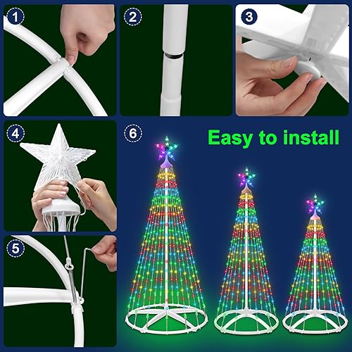 Miniatura 6 de Paquete de 3 luces de árbol de Navidad de 4 pies 5 pies y 6 pies, espectáculo de luz regulable con 8 modos de control remoto, luces artificiales
